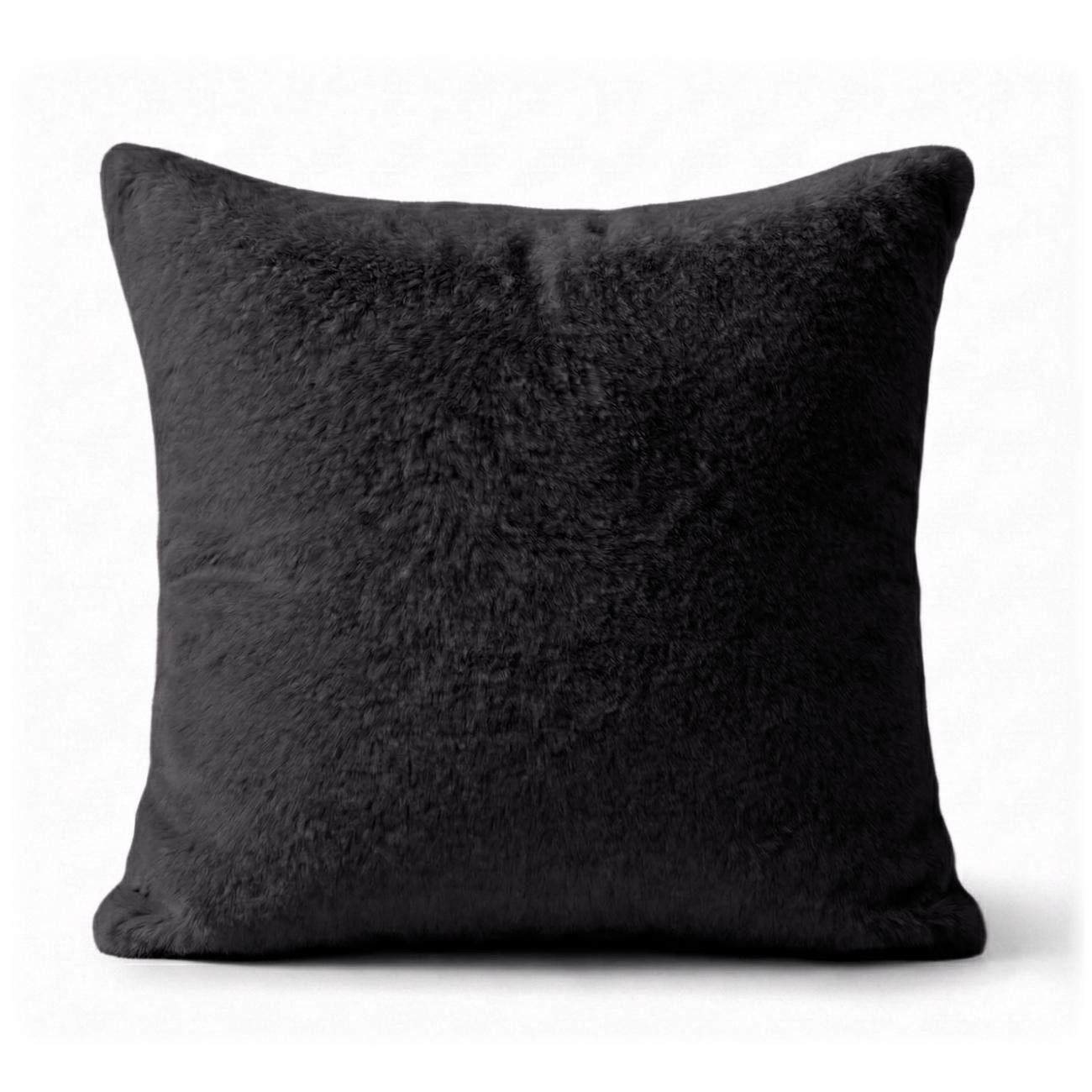 ANRO Dekokissen PLÜSCH Bär Schlicht Kunstfell Sofakissen Kuschelkissen Flauschig, sehr weich & kuschelig 40x40cm OHNE Füllung Uni-Einfarbig Schwarz – Bild 5 von 5