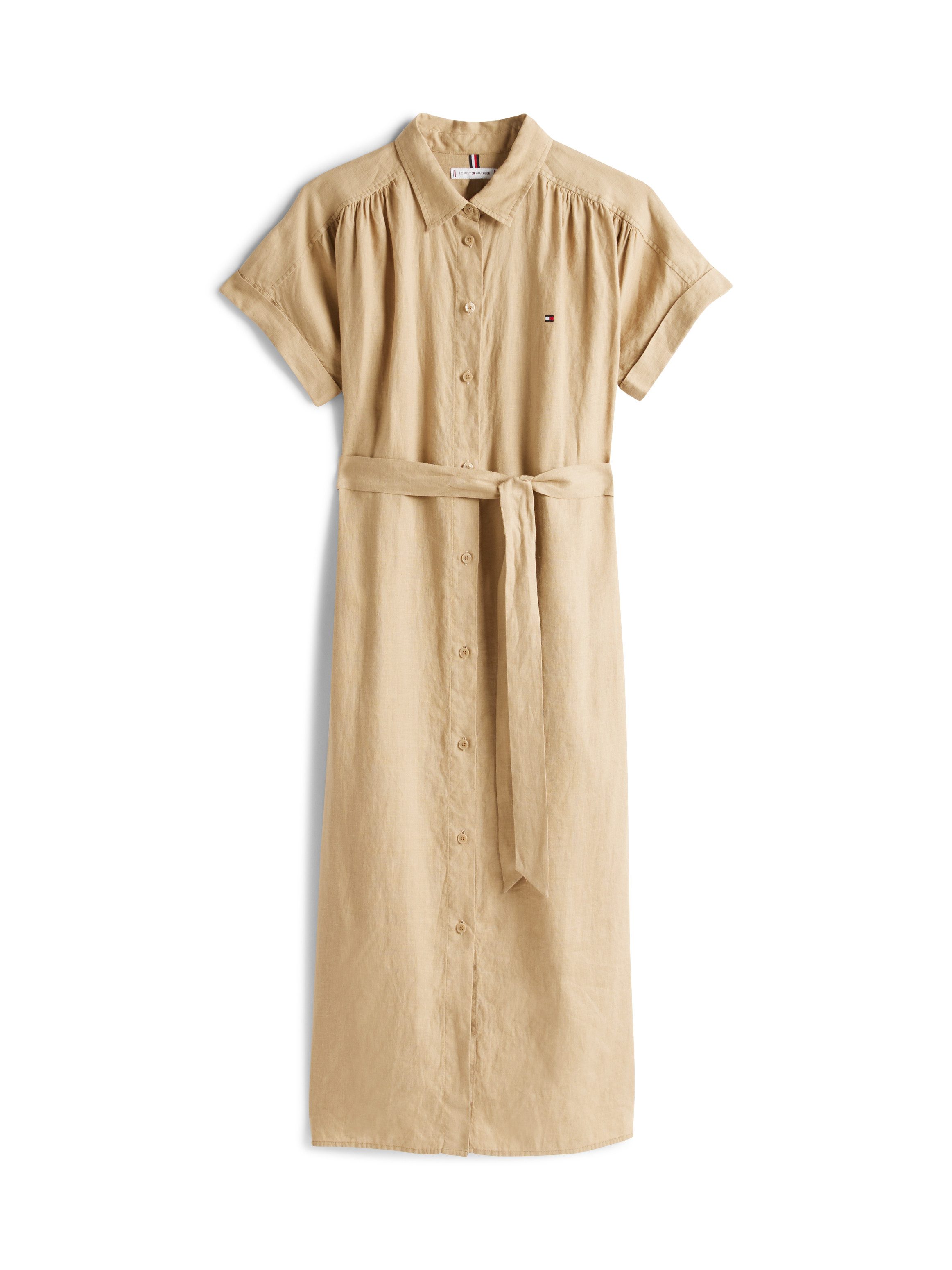 Tommy Hilfiger Hemdblusenkleid ESS LINEN BELTED S/S MIDI DRESS mit Gürtel, mit Ärmelaufschlag,kühlendes Premium Leinen