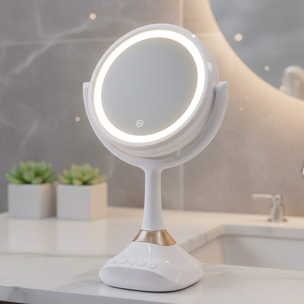 Mucola Schminkspiegel Kosmetikspiegel 1- und 5-fach Vergrößerung LED Beleuchtung Spiegel (Stück, 1-St., Premium-Spiegel), Bluetoothlautsprecher