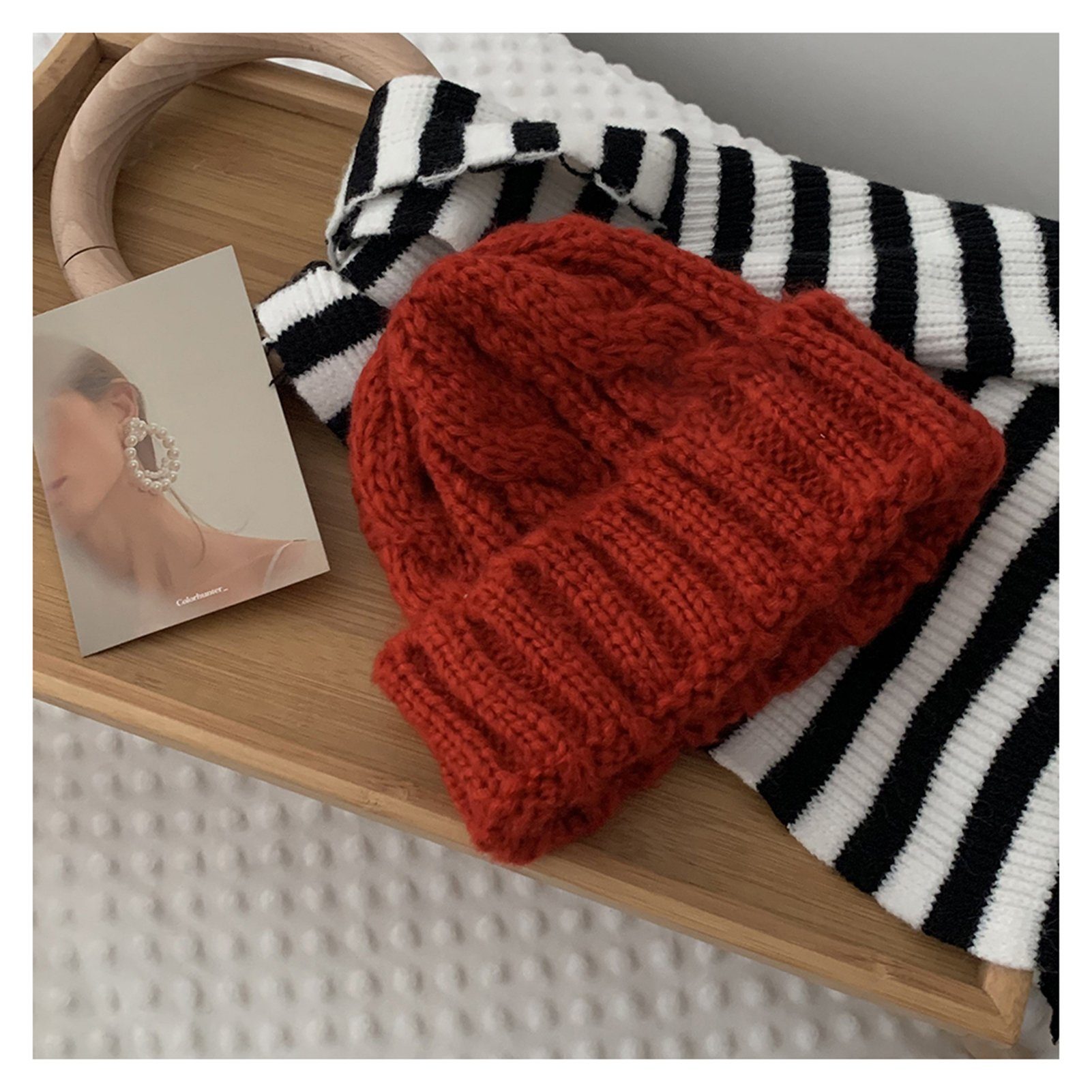 Blusmart Fischerhut Damen Winter-Strickmütze, Bequem, Wärmend, Ohrenschutz, Beanie brick red