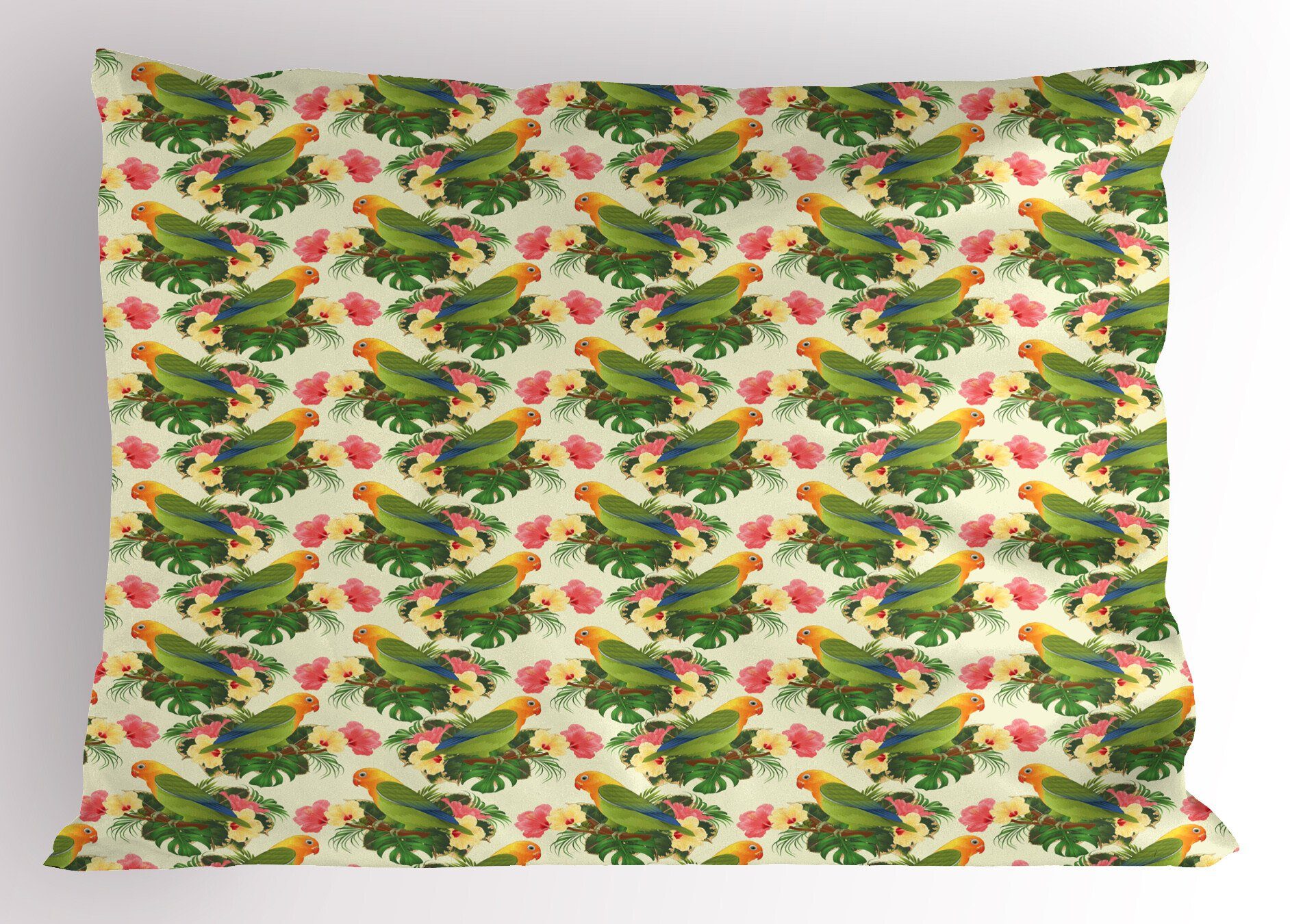 Kissenbezug, Tropische Dekorativer Gedruckter Size Hibiskus Parrot (1 Stück), Abakuhaus Kissenbezüge Blumen Standard King