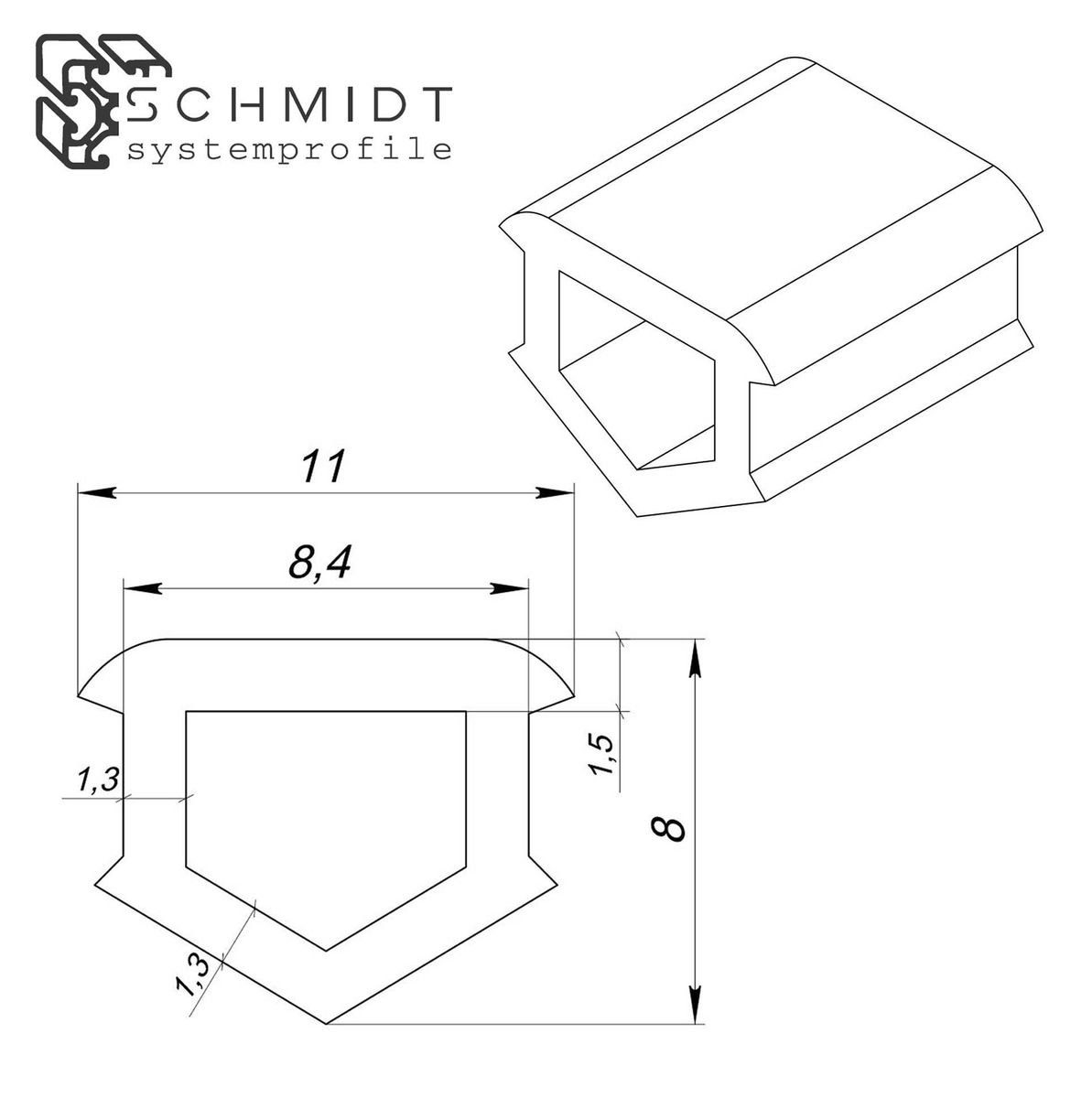 SCHMIDT systemprofile Profil SCHMIDT systemprofile 10m Gummiband Schwarz Nut 8 T-Nut Abdeckprofil