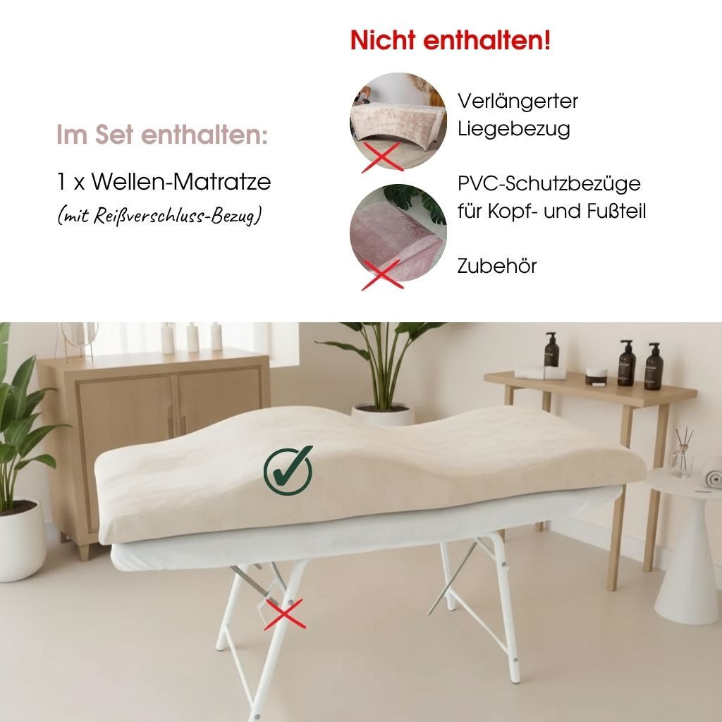 STM Company Massageliege Memory Foam Wellenmatratze für Kosmetikliege (180x60 cm / 190x70 cm, mit Veloursbezug), Anatomischer Lash Topper für Wimpern, PMU & Kosmetik