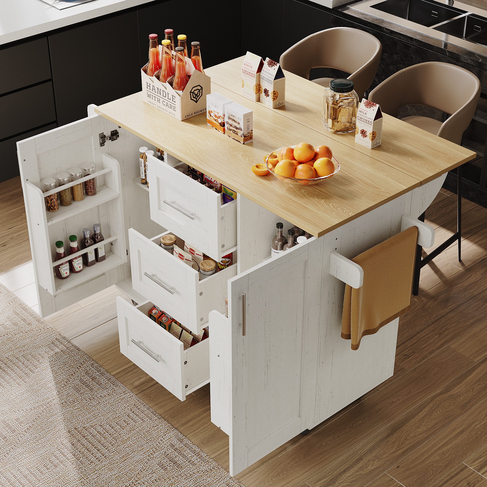 OKWISH Küchenwagen Multifunktionale Kücheninsel,Buffetschrank,Küchewagen, ( günstig online kaufen