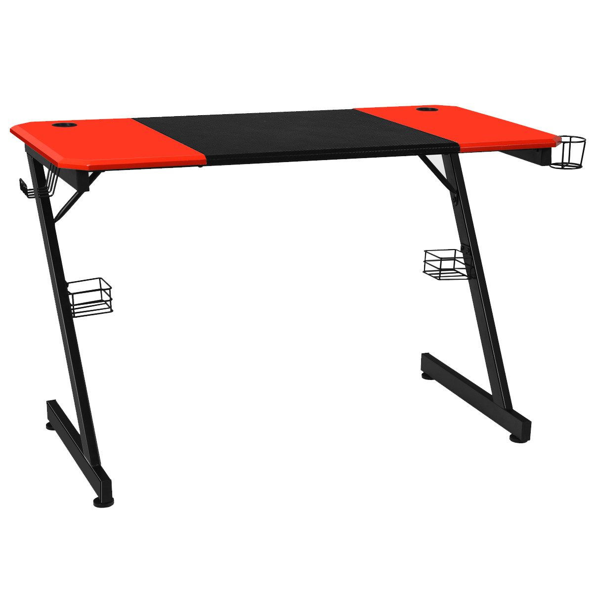 COSTWAY Gamingtisch, 120cm, mit praktischen Becherhalter, Haken & 2 Ständern