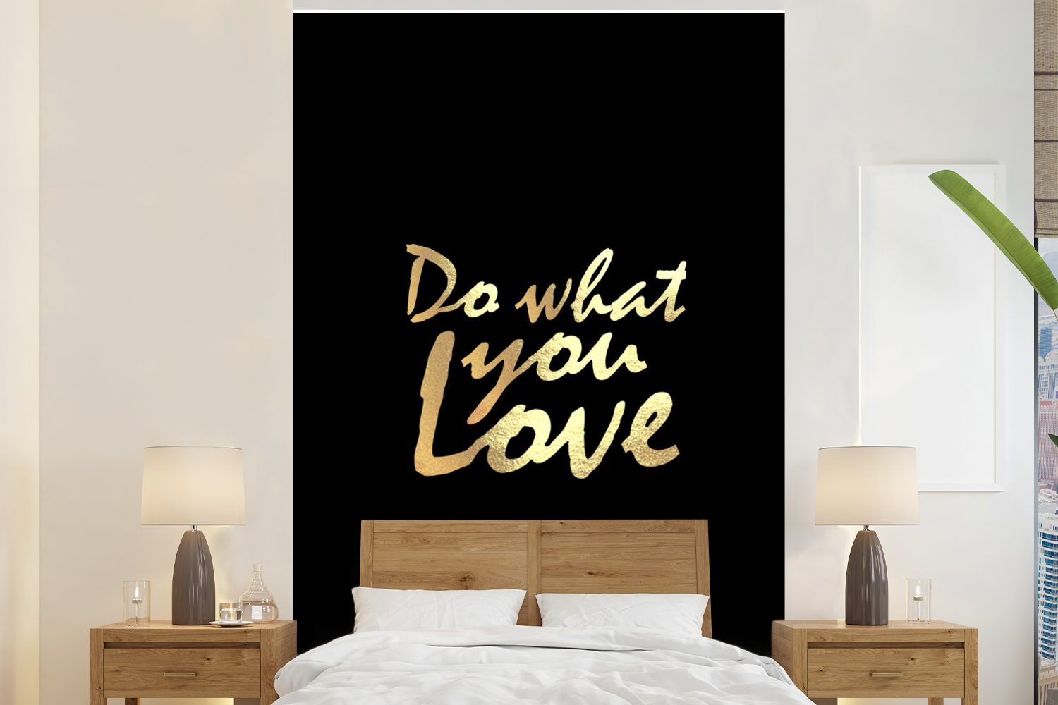 MuchoWow Fototapete Zitat - Liebe - Schwarz - Gold, Matt, bedruckt, (3 St), Montagefertig Vinyl Tapete für Wohnzimmer, Wandtapete