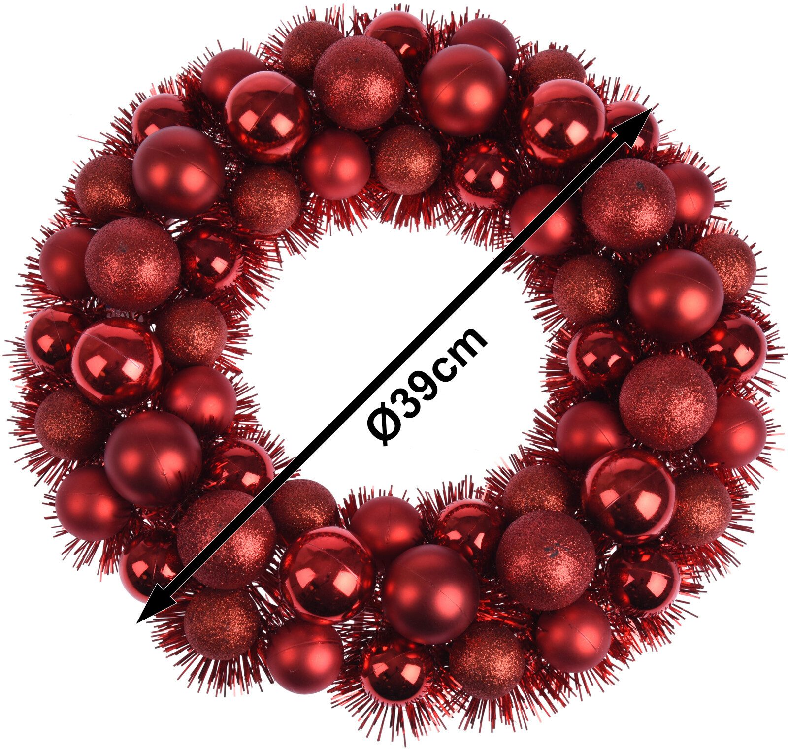 Koopman Dekokranz Türkranz Rot Adventskranz 56 Kugeln Ø 39 CM, Rot, Kunststoff, 56 Kugeln, Dekorativ, Weihnachten