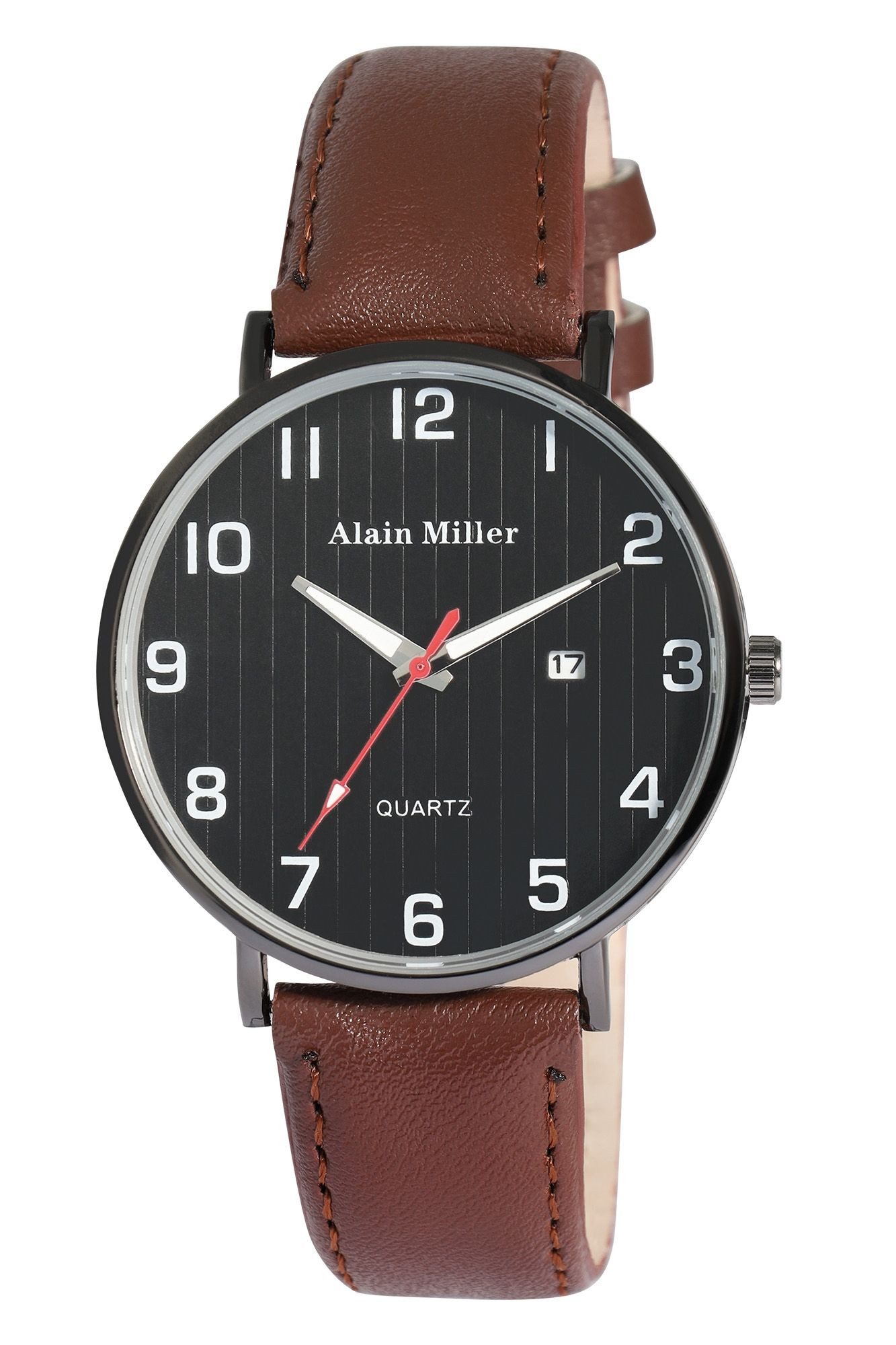 Quarzuhr 2900260 Alain Miller Herrenuhr mit Band aus Lederimitat, schwarz