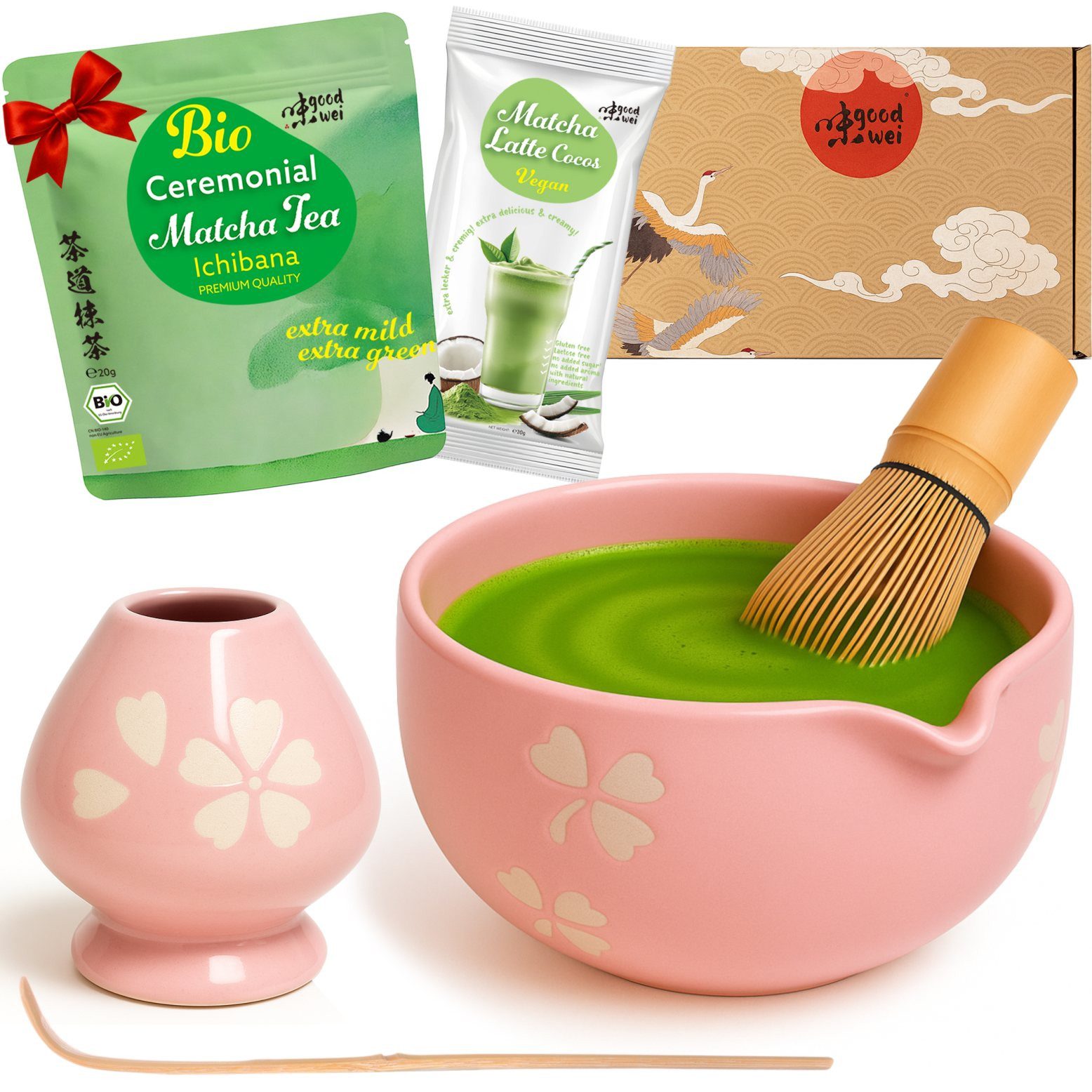 Goodwei Tee Matcha Latte Set "Hanami" mit 20g Ceremonial Matcha & Cocos Latte
