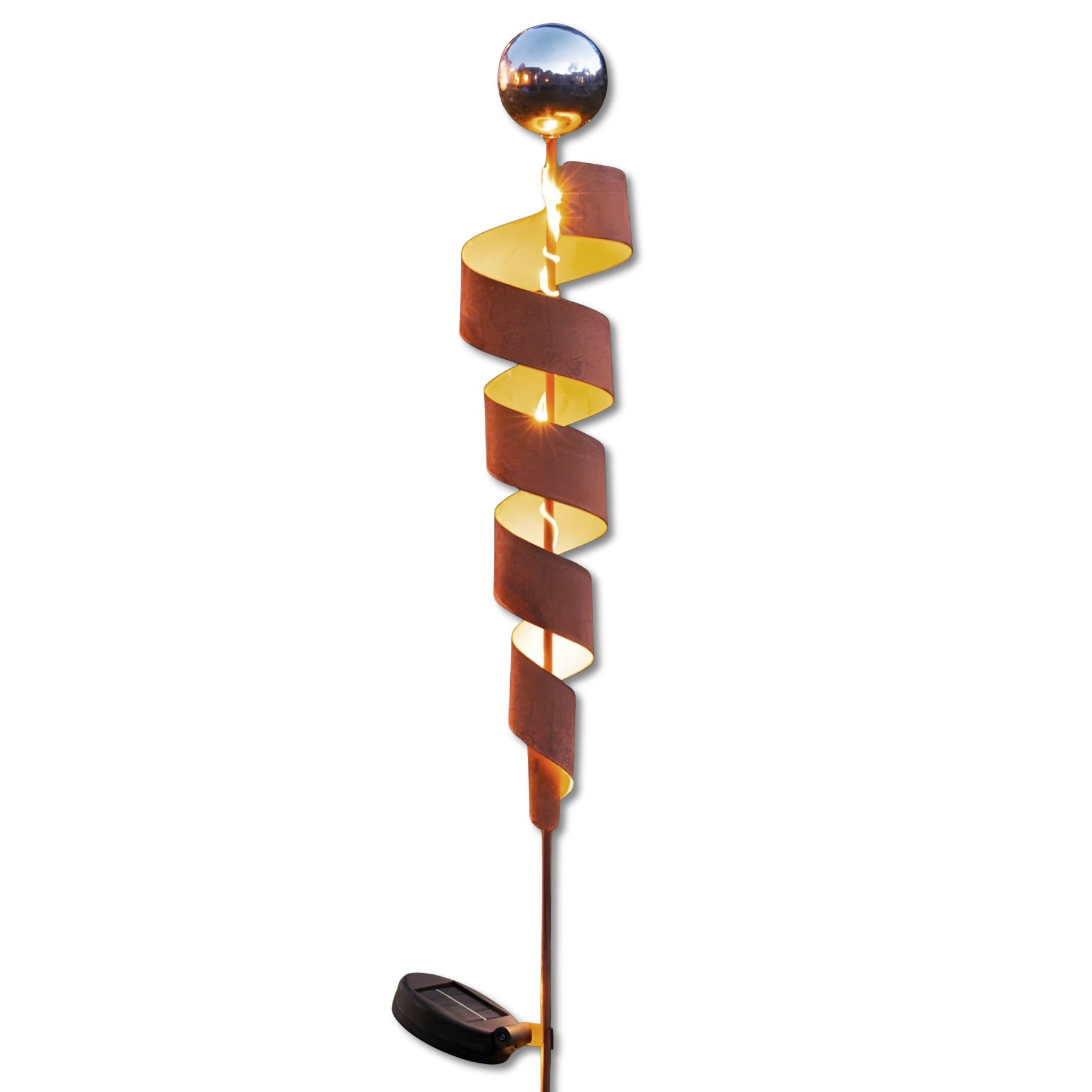 Frank Flechtwaren Gartenstecker "Spirale" Metall, Edelrost, Solar LED Roststecker 102 cm, Dekostecker Outdoor Gartendeko wetterfest für Draußen mit Rost Optik