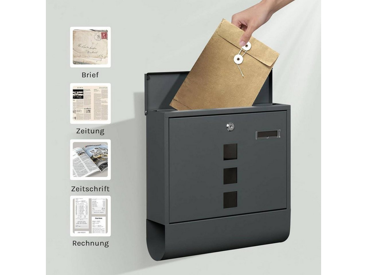Thumbnail - Woltu Wandbriefkasten (1-St), Postkasten mit Zeitungsfach Sichtfenstern, abschließbar