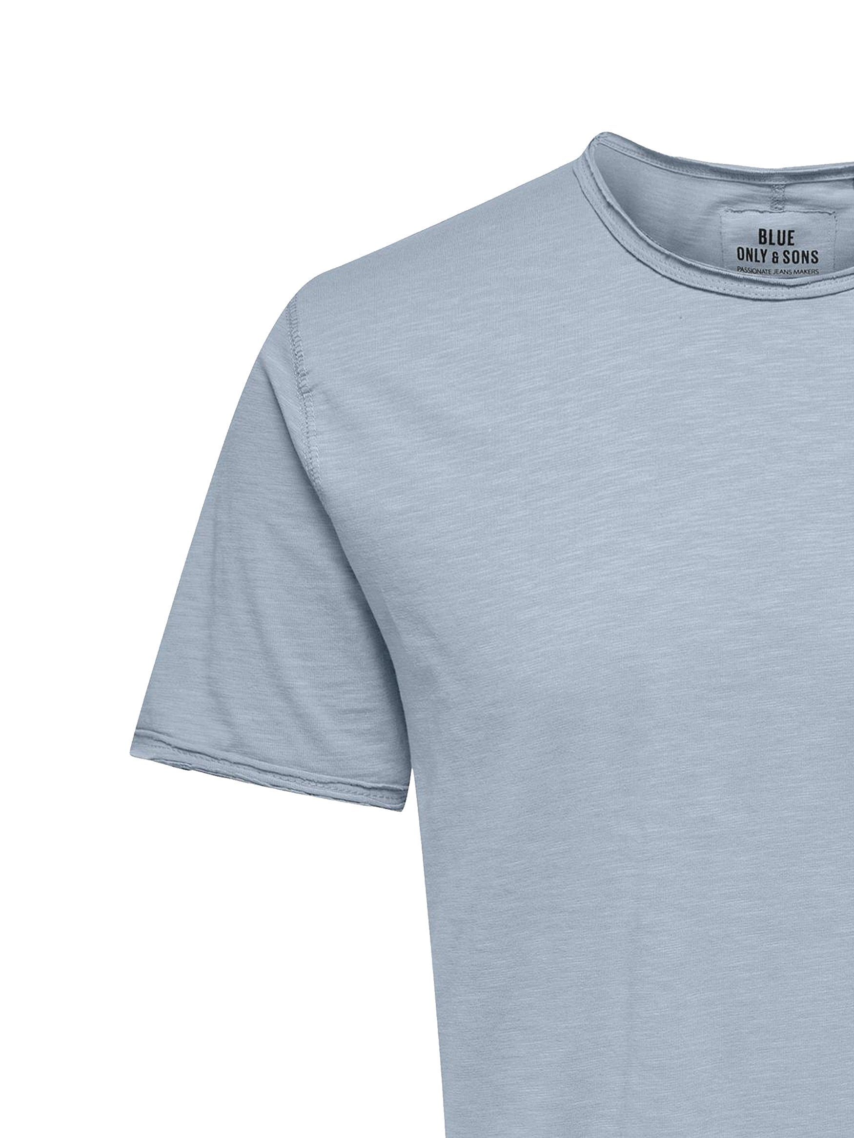T-Shirt 4783 T-Shirt Kurzarm & Langes Hellblau Rundhals SONS Basic Shirt ONSBENNE in Einfarbiges ONLY