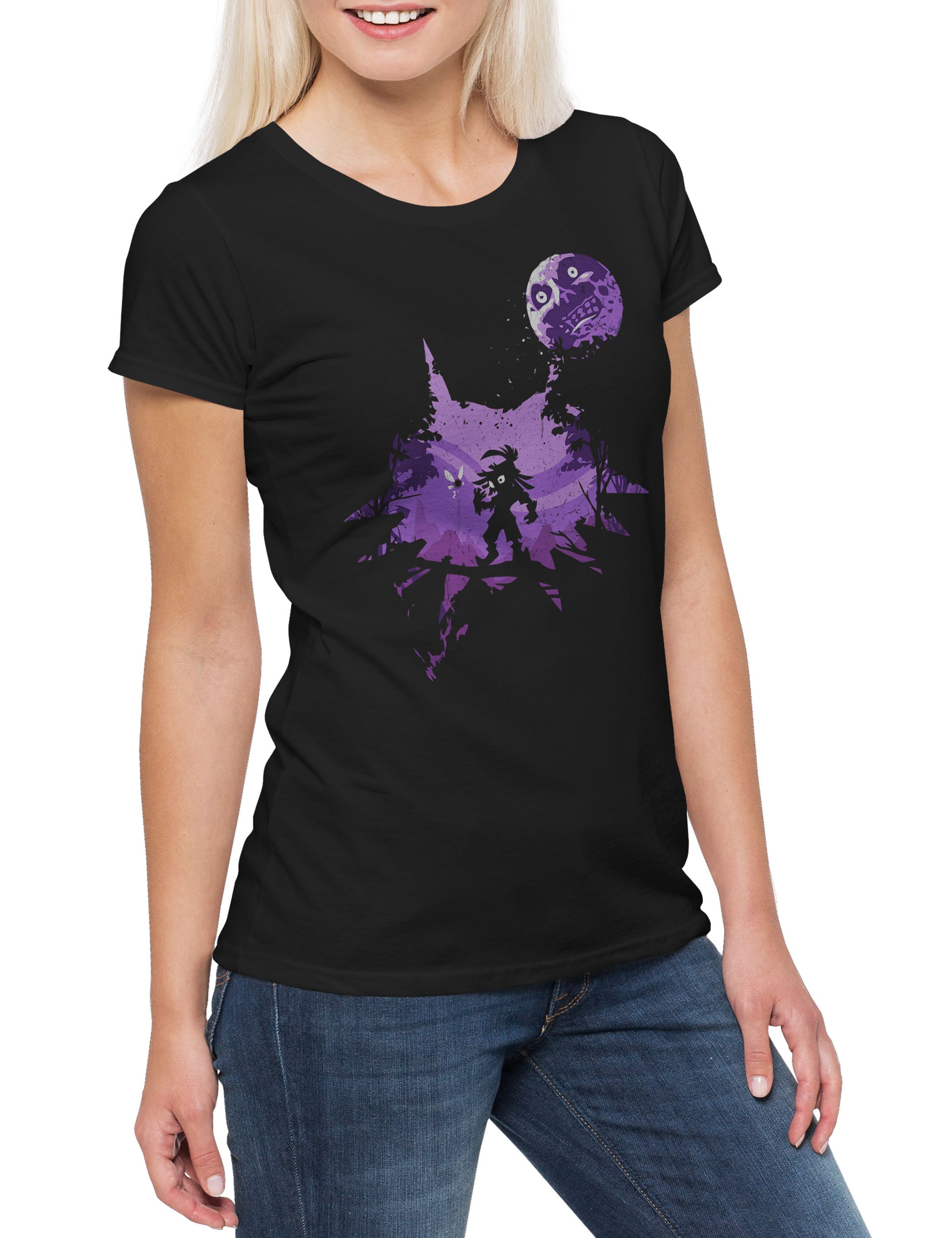 Print-Shirt Anime Mask Damen T-Shirt Majora Horror Kid Zelda Game Fantasy Kult