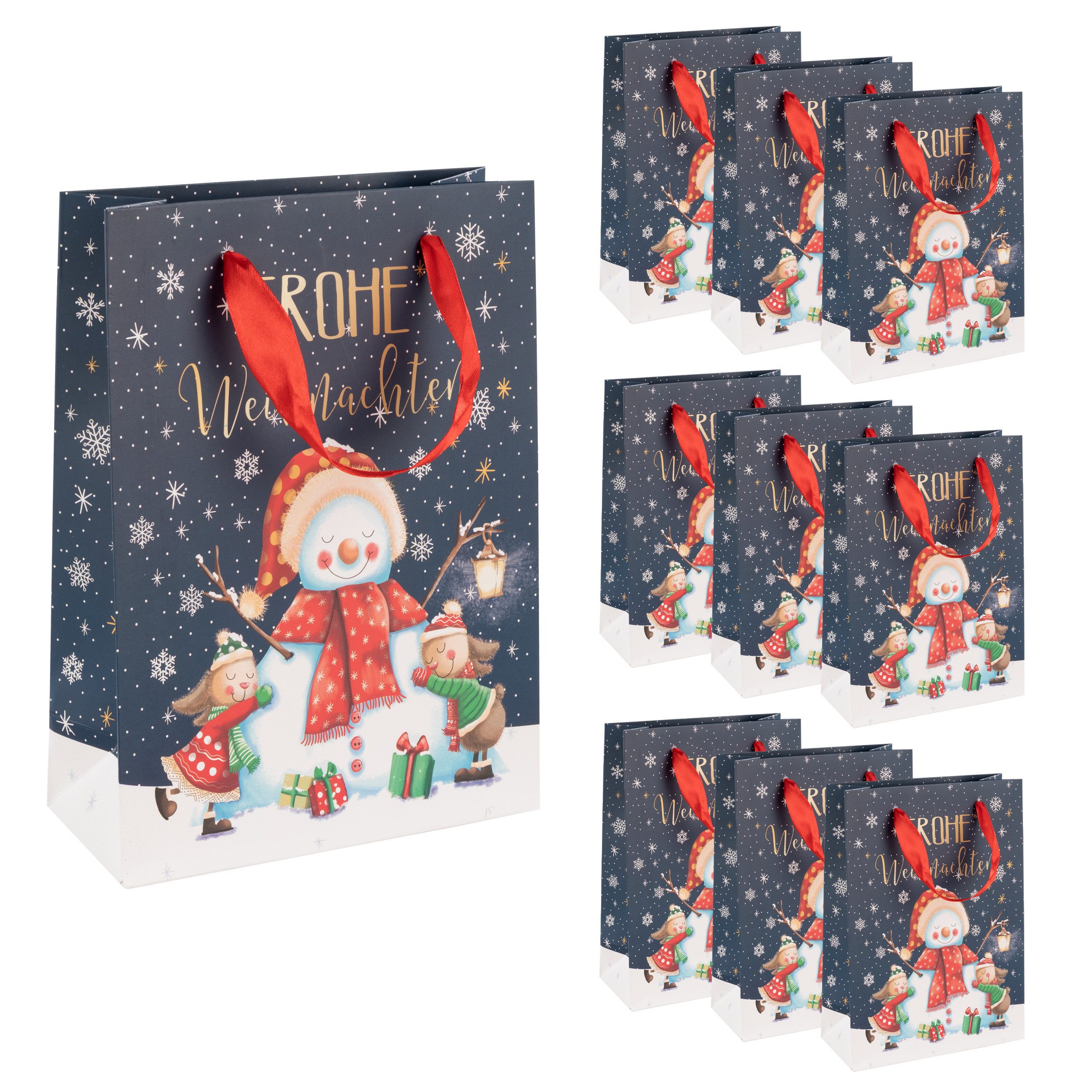 Idena Geschenkpapier Idena Bundle Geschenktaschen Schneemann blau 34,5x25x8,5cm 10 Stück