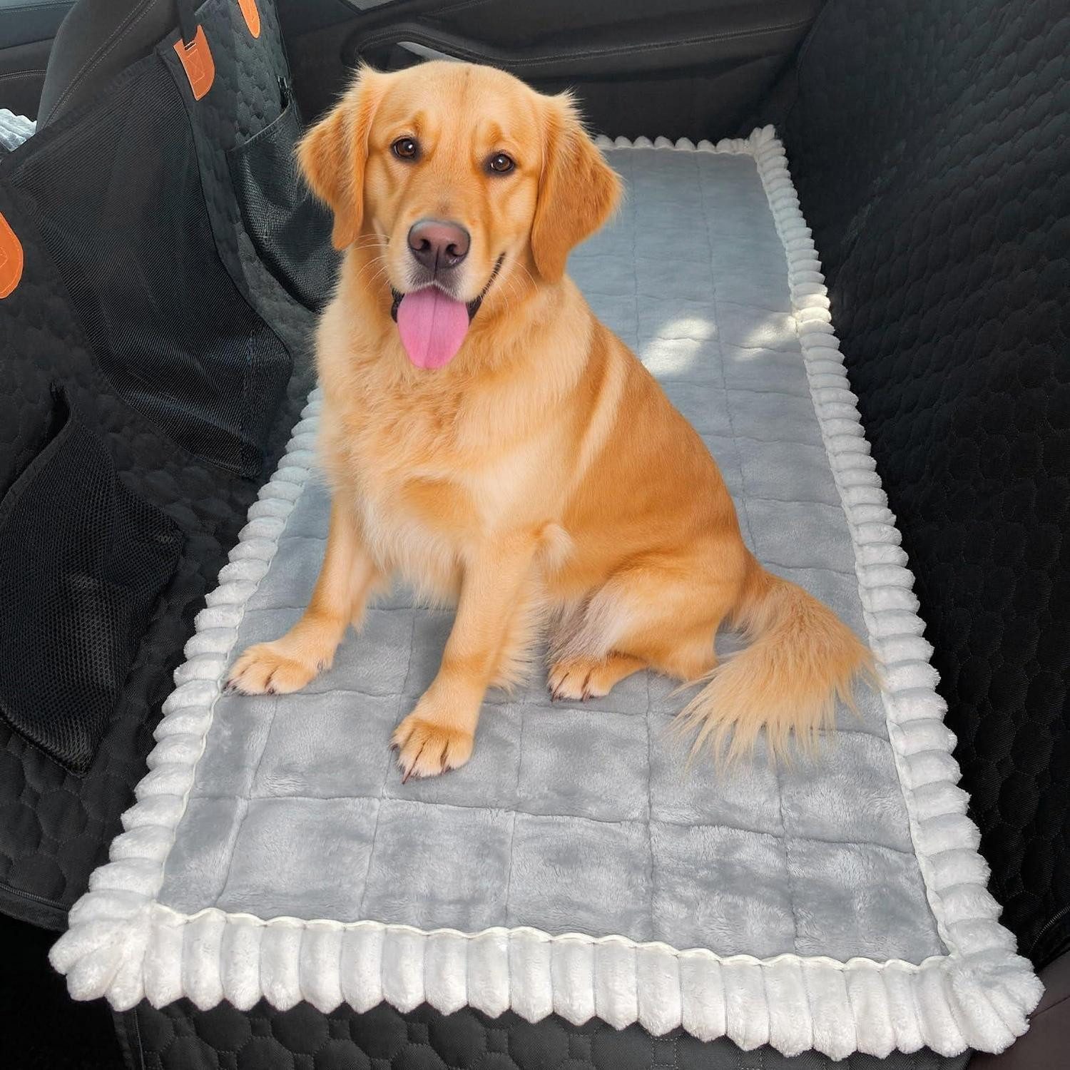 LuxusKollektion Tier-Autobett Hunde-Autositzbezug Milchflanell Hellgrau