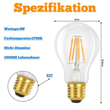 ZMH LED-Leuchtmittel E27 Glühbirne A60 Vintage Edison 4W 2700K Warmweiss Glühlampe, E27, 3 St., 3000k, Nicht Dimmbar