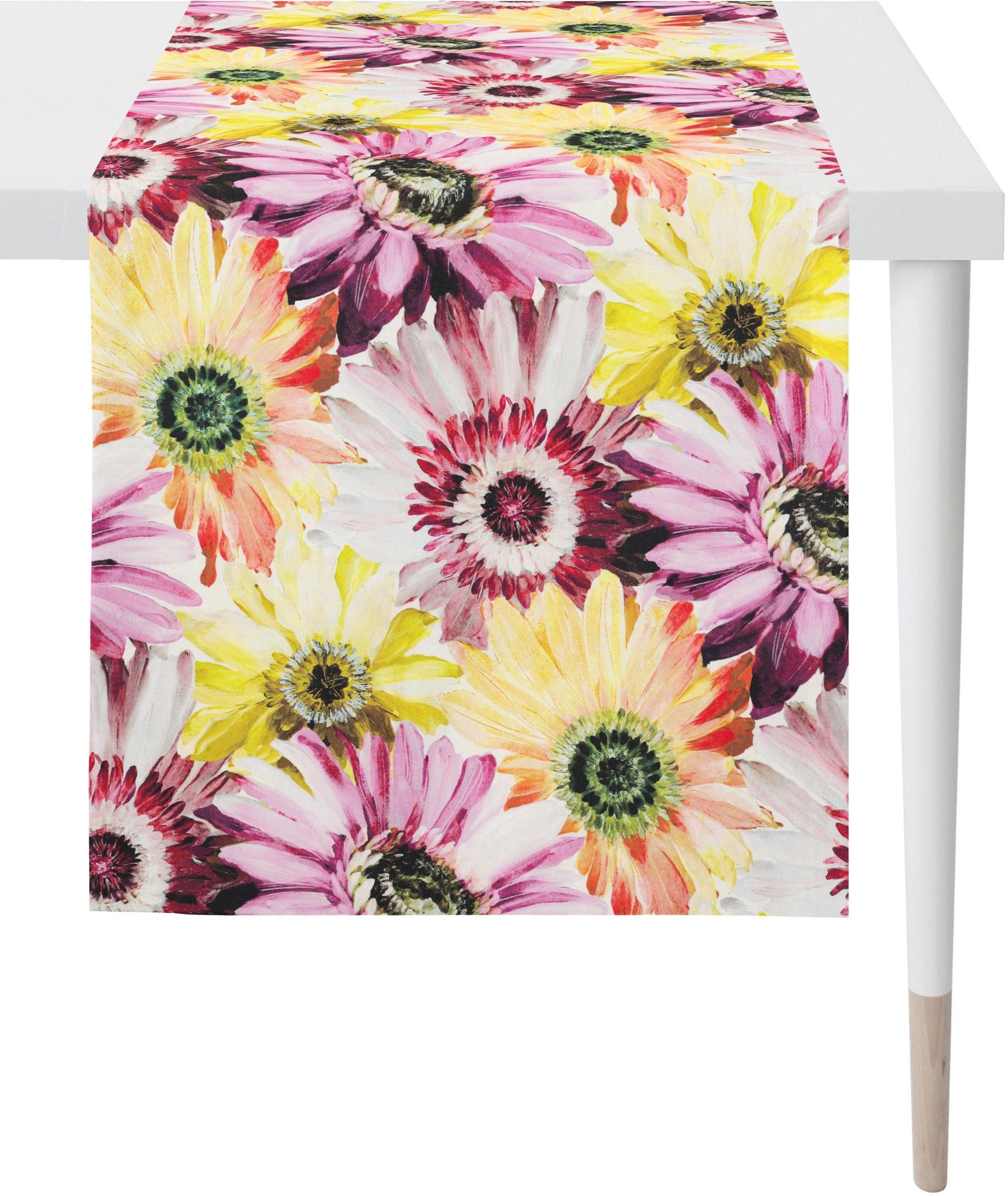 APELT Tischläufer 1700 Summergarden, Sommerdeko, Sommer (1-tlg), Digitaldruck gelb/apricot/pink