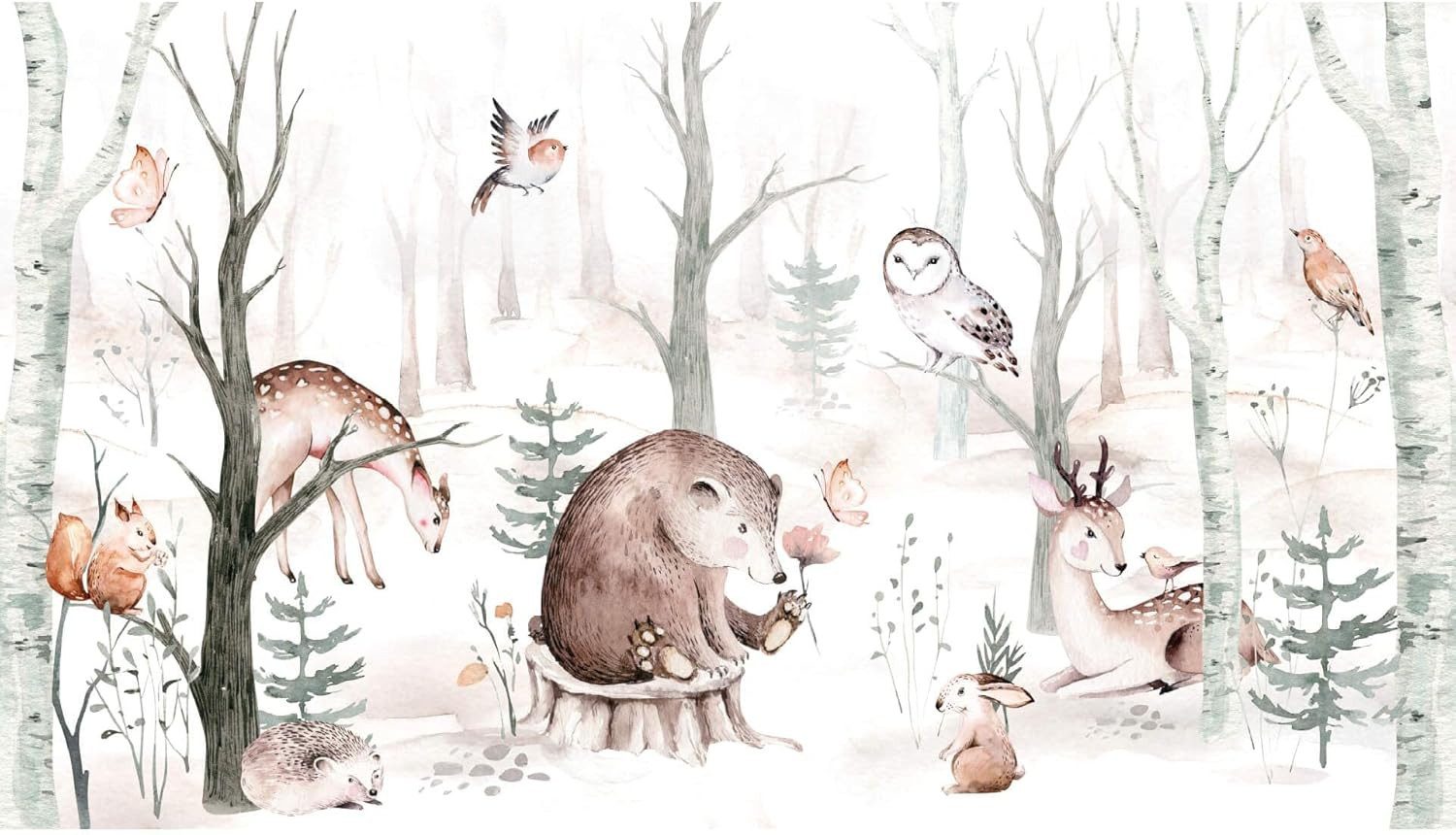 K&L Wall Art Kindertapete XXL Kinder Fototapete Kinderzimmer Waldtiere, Bed günstig online kaufen