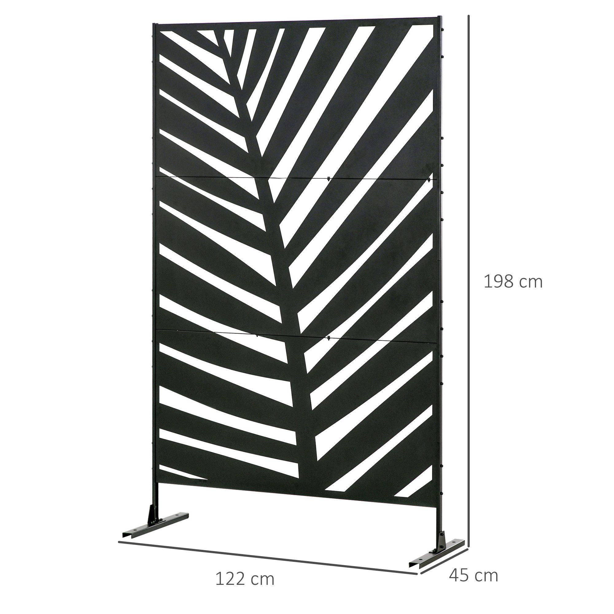 Outsunny Paravent Balkon Raumtrenner mit Bananenblattmuster Freistehend Trennwand (Raumteiler, 1 St., Sichtschutz), für Garten, Terrasse, Stahl, Schwarz, 122L x – Bild 3 von 5