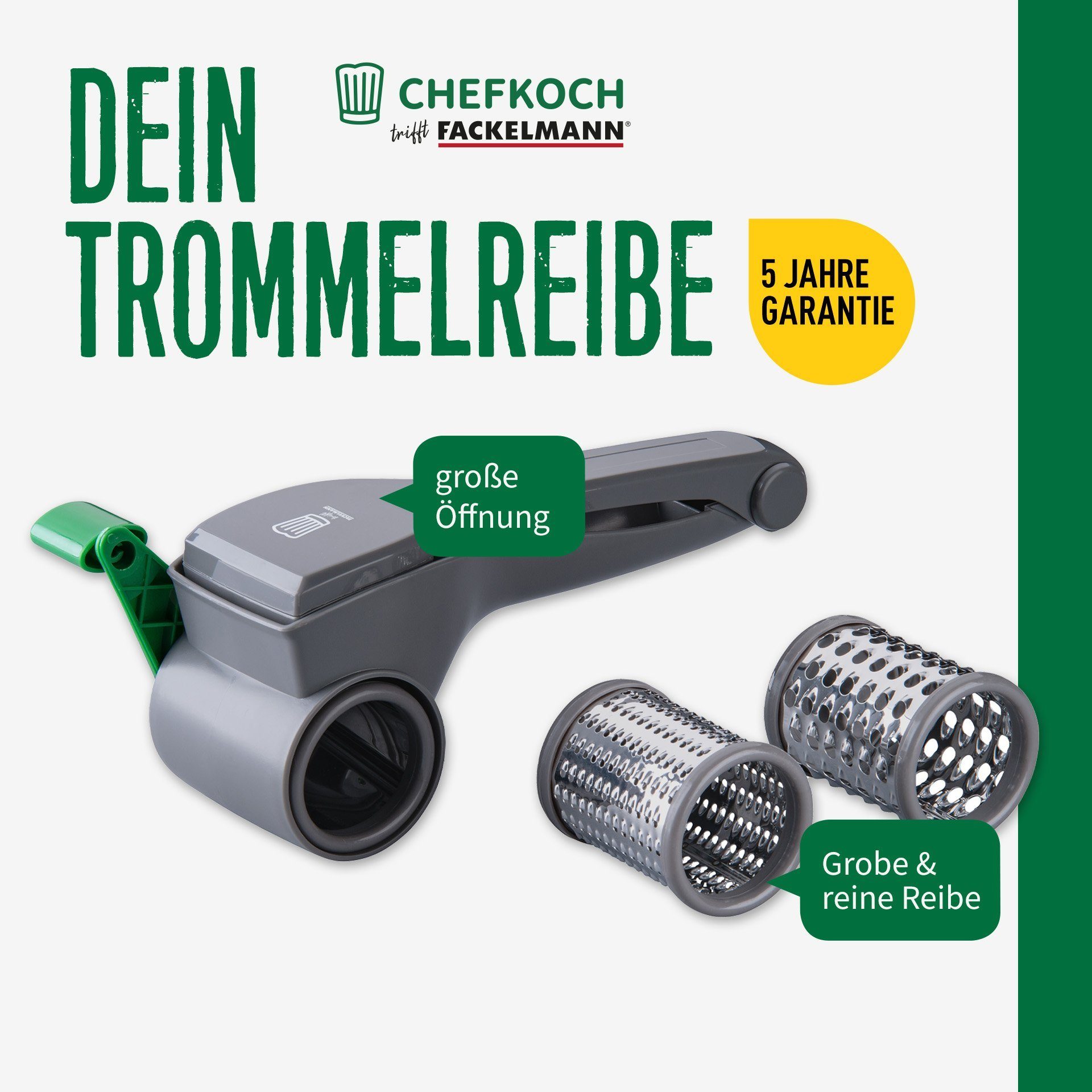 Chefkoch trifft Fackelmann Trommelreibe Trommelreibe für Gemüse, Käse oder Nüsse
