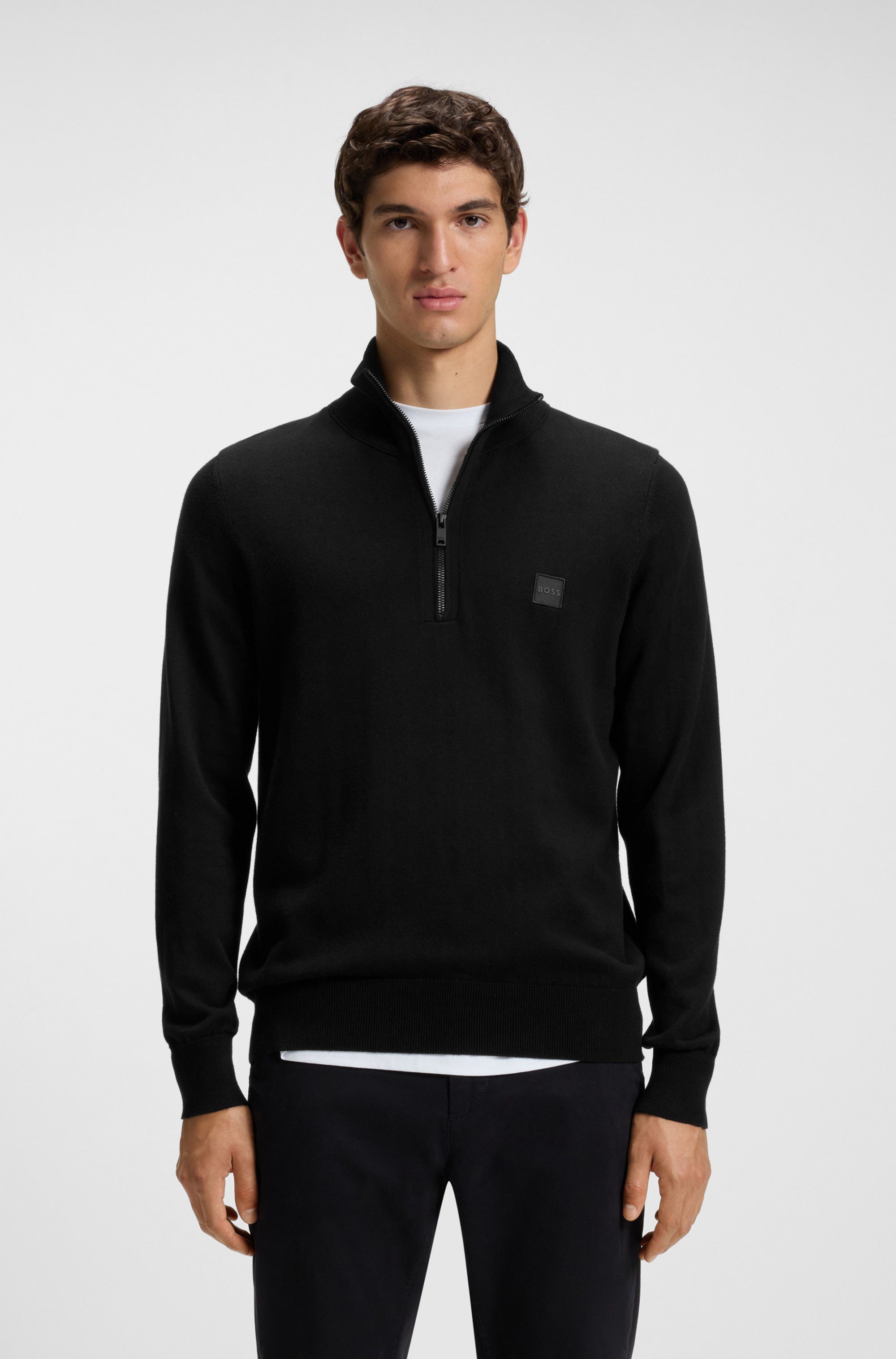 BOSS ORANGE Rollkragenpullover Kanobix Regular fit, Stehkragen mit Reißverschluss, Ton-in-Ton Logo