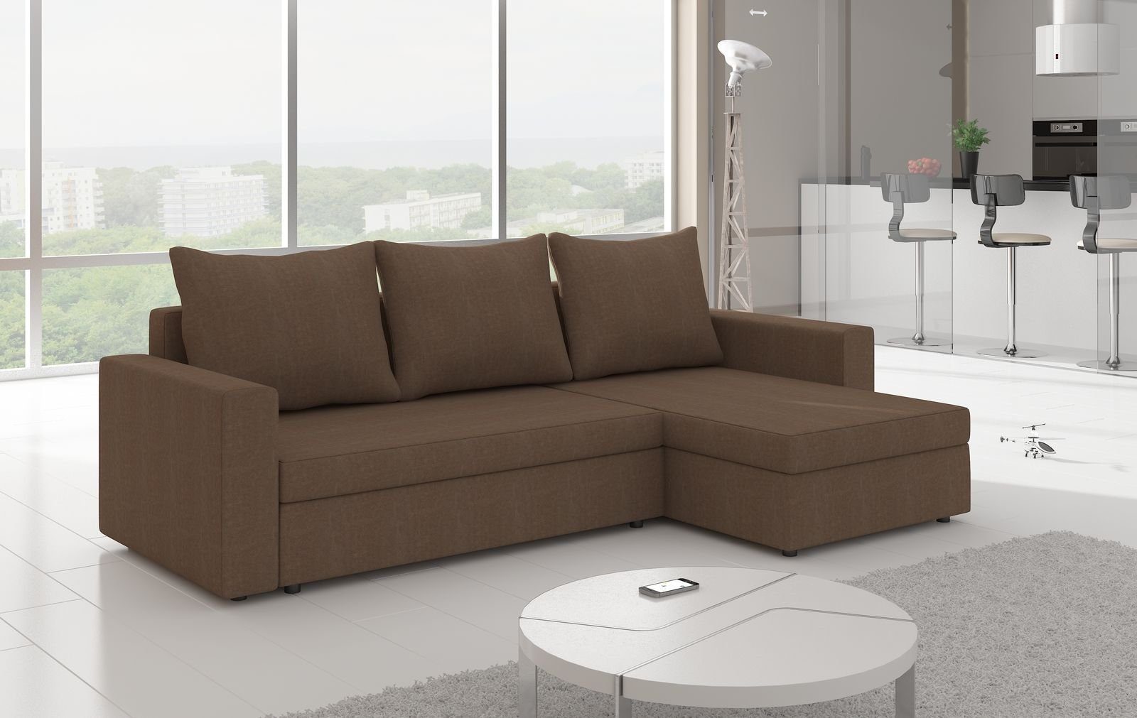 JVmoebel Ecksofa, Design Ecksofa Schlafsofa Bettfunktion Couch Leder Polster Braun
