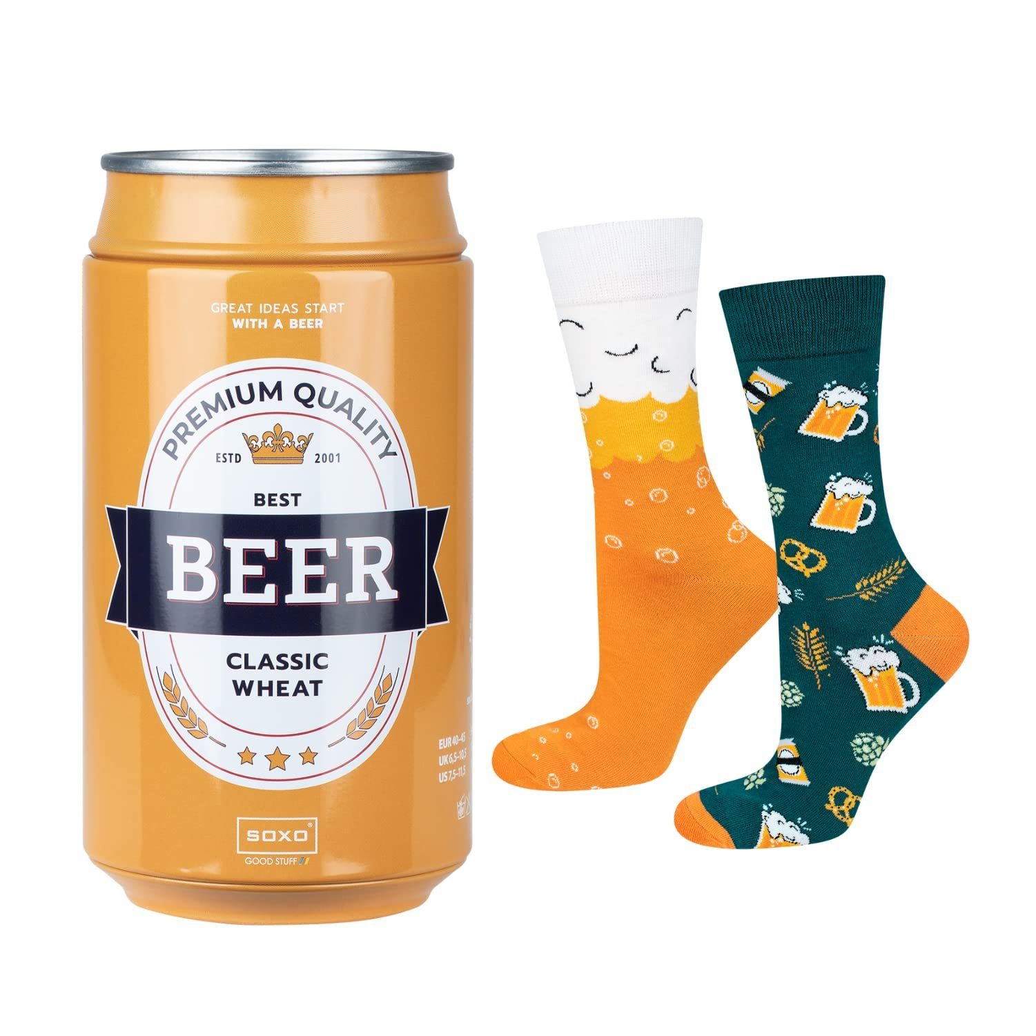 Soxo Socken Bier Geschenke Für Männer Wheat (Dose, kuschelig Classic weich Set)