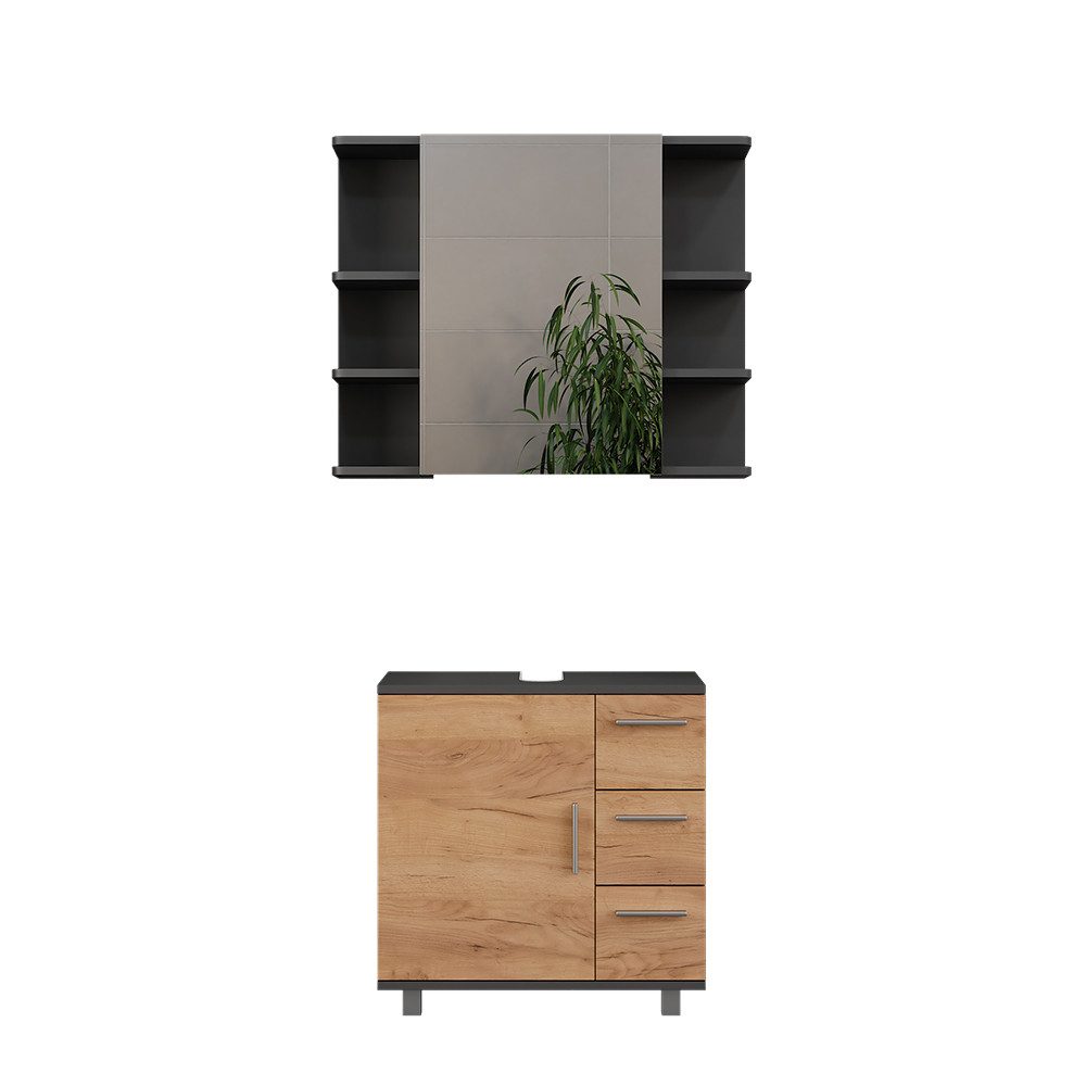 Vicco Badmöbel-Set Ilias, Anthrazit/Goldkraft Eiche, 2 Teile, (2-St., 2er S günstig online kaufen