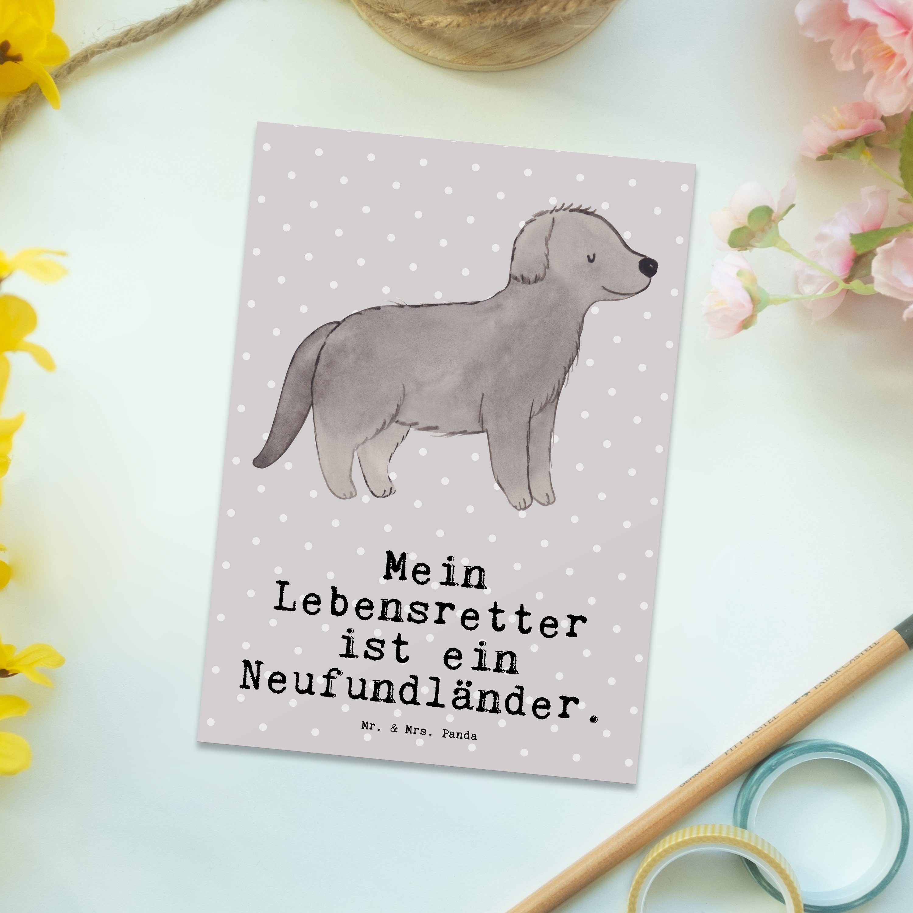 Mr. & Mrs. Geschenk, Grau Neufundländer - Hund Panda - Einladung, Postkarte Lebensretter Pastell