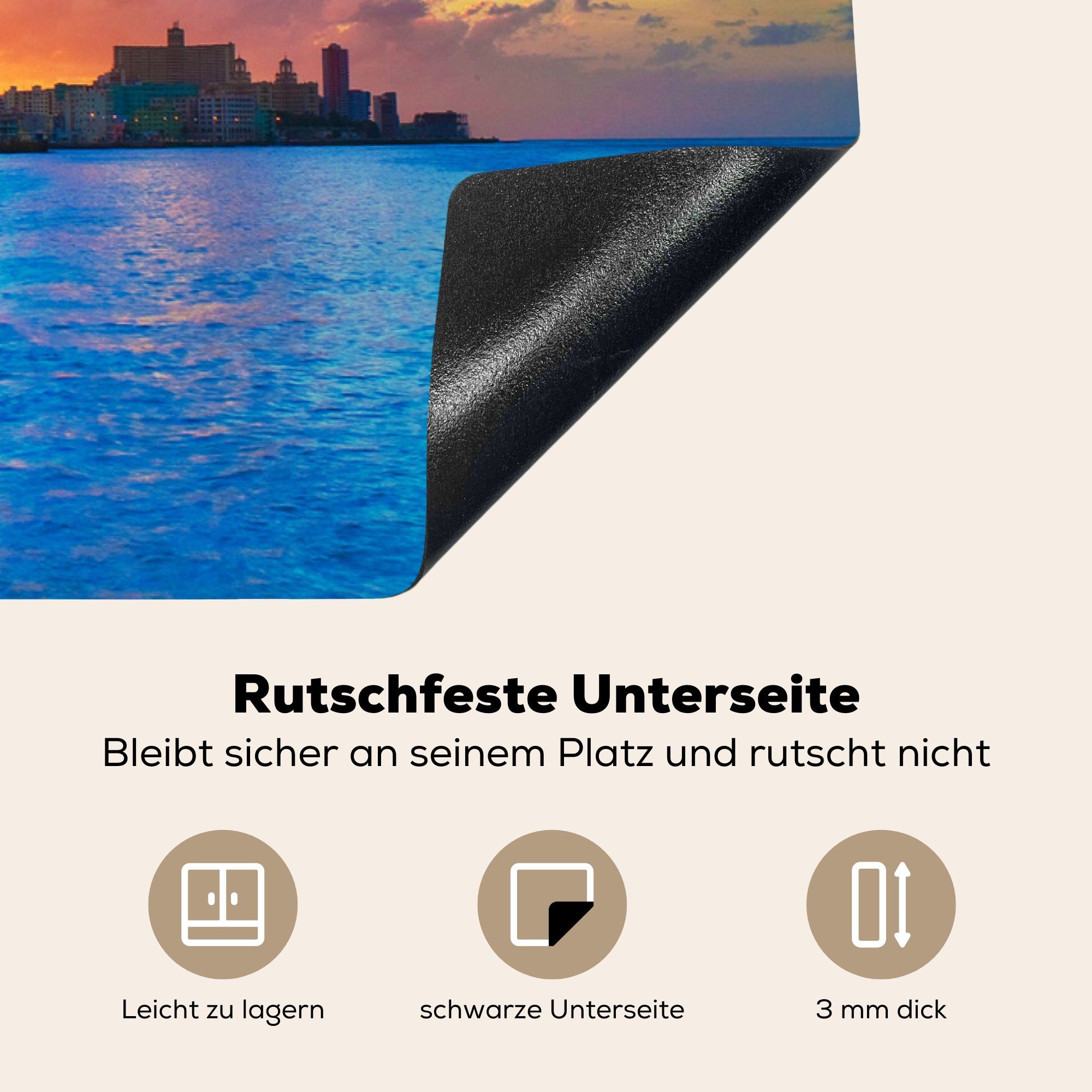 Sonnenuntergang Vinyl, in Ceranfeldabdeckung, cm, Herdblende-/Abdeckplatte 83x51 Arbeitsplatte MuchoWow küche für Kuba Nordamerika, über (1 Farbenfroher tlg),