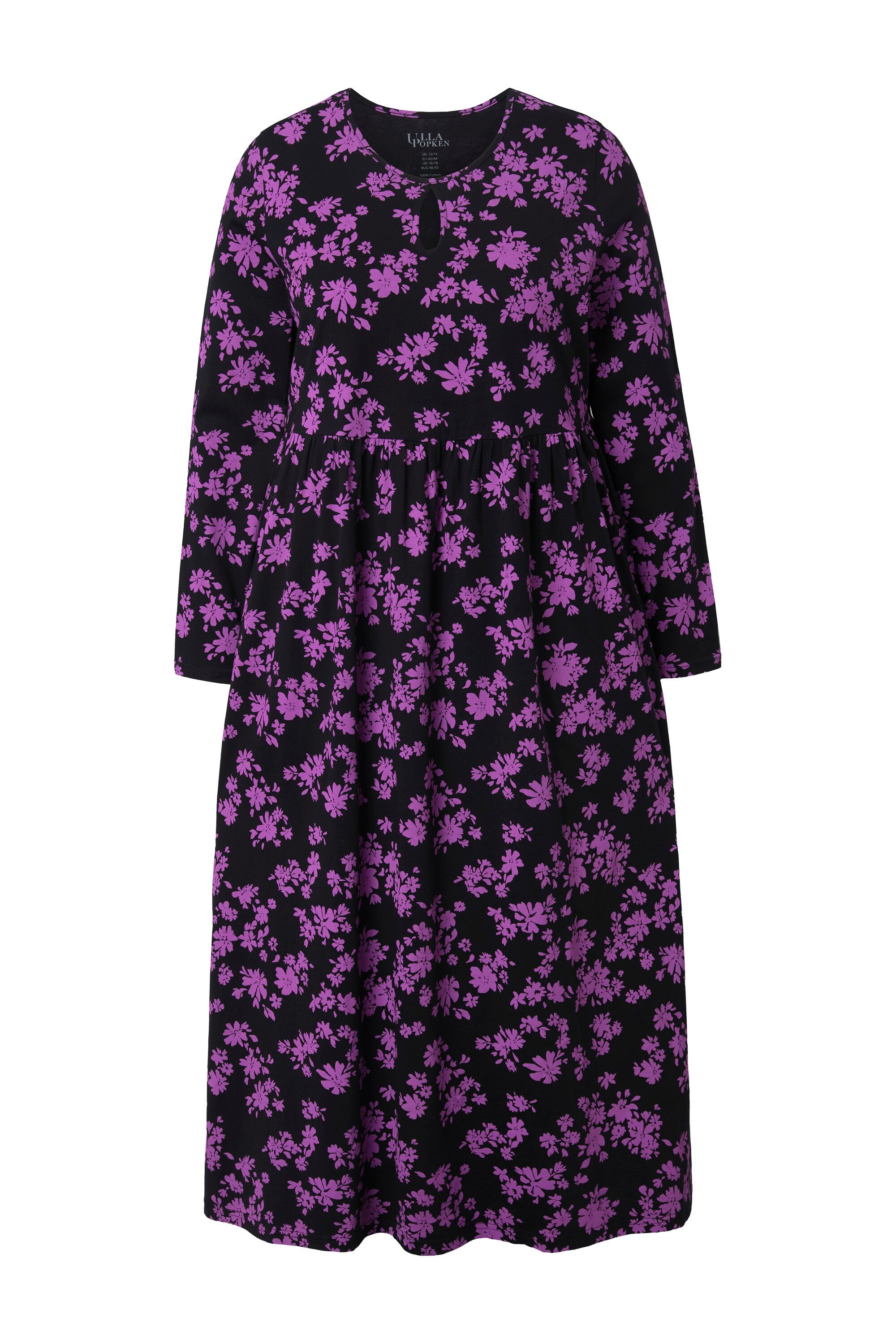 Maxikleid Maxikleid Blüten A-Linie Rundhals Langarm Taschen