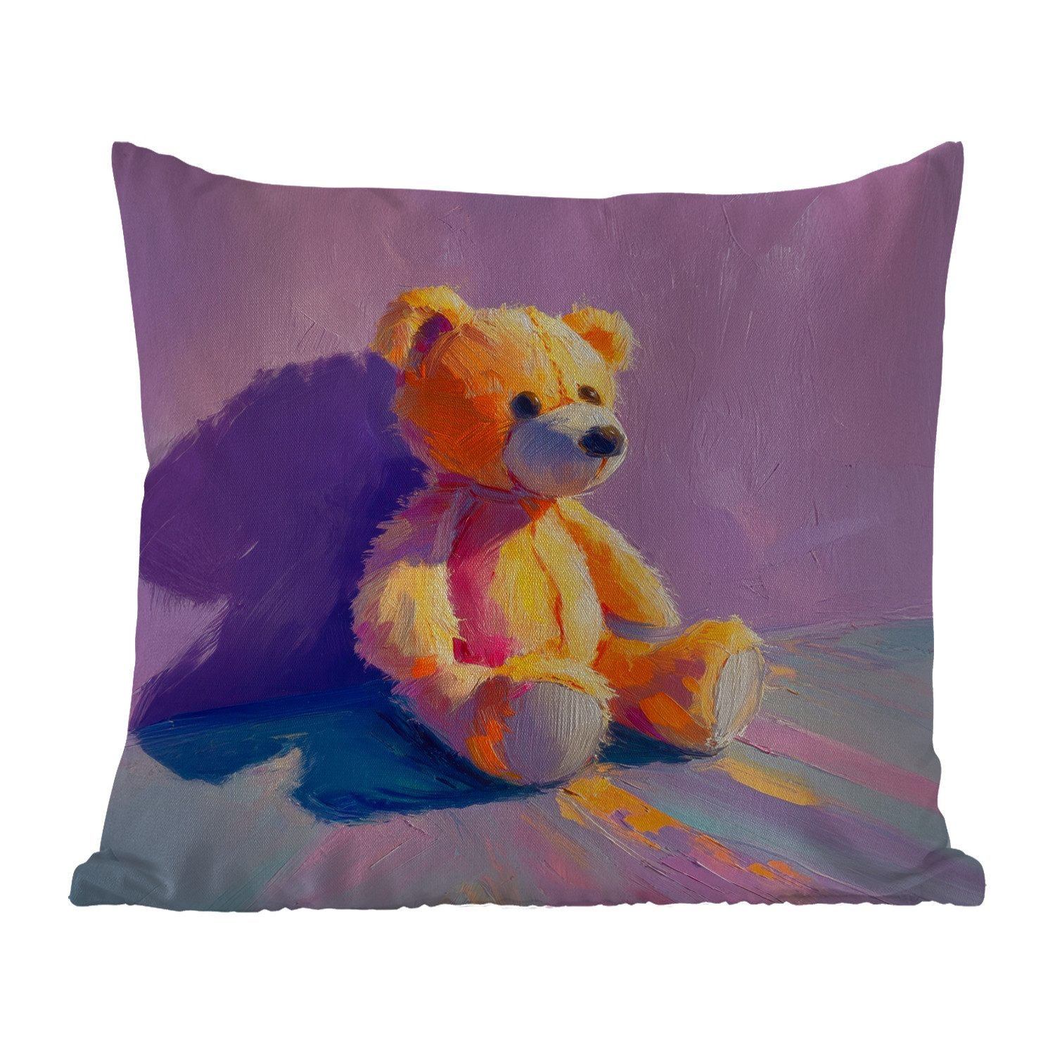 MuchoWow Dekokissen Teddybär - Schatten - Pinselstriche - Lila, Kissenhülle für den Außenbereich, Outdoor, Kissen, 50x50 cm