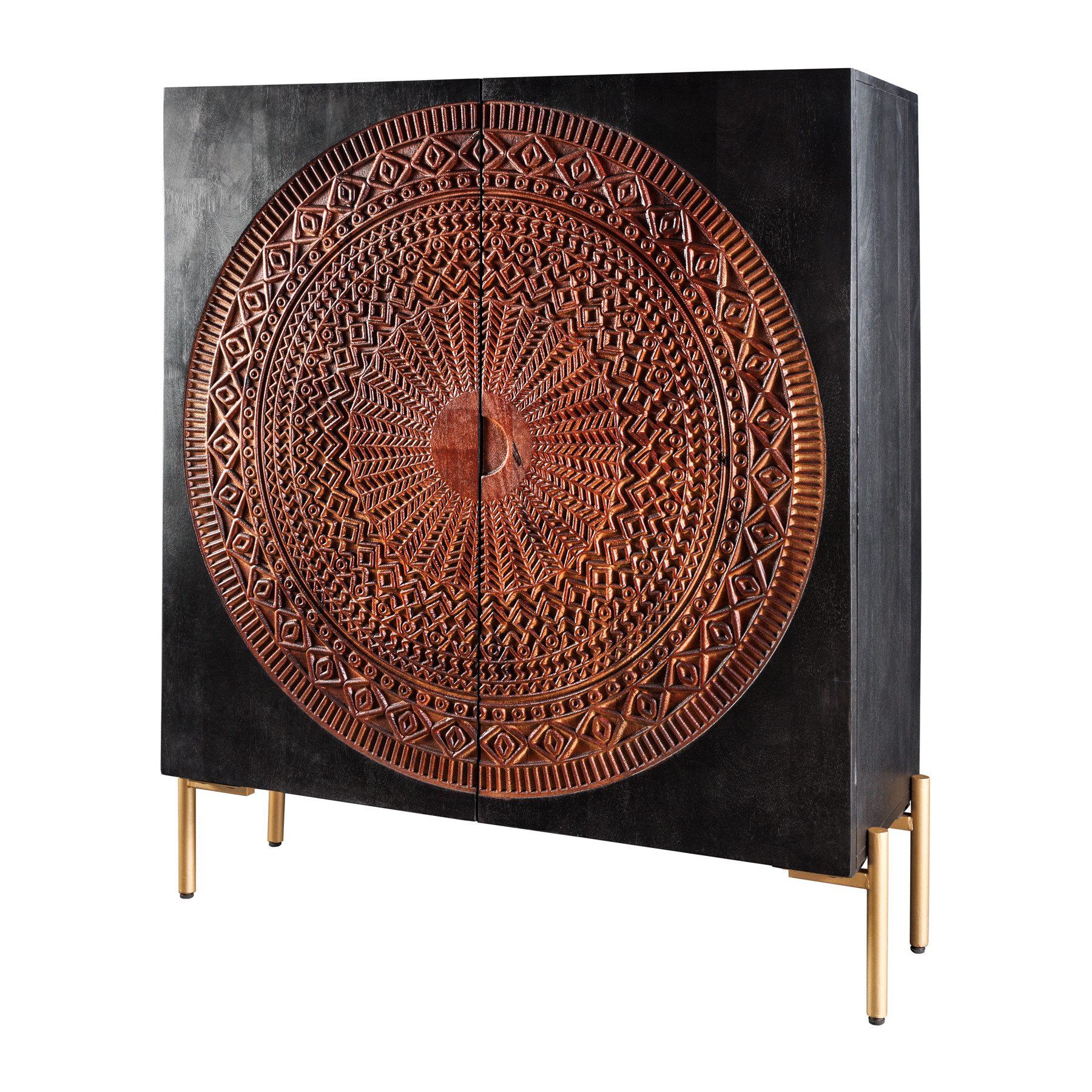 riess-ambiente Highboard MANDALA 120cm schwarz / gold, Massivholz · Schrank günstig online kaufen