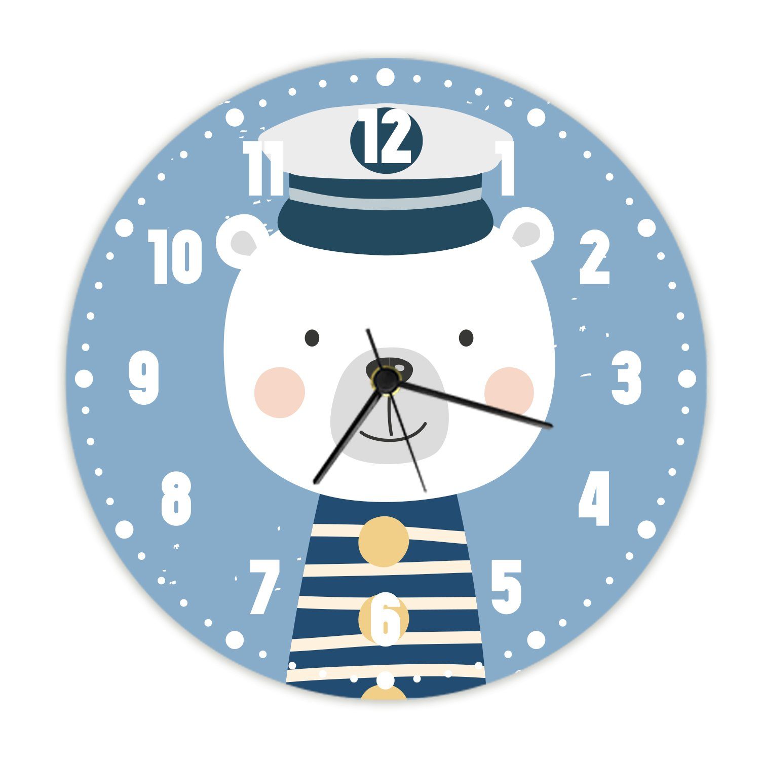 GRAVURZEILE Wanduhr für Kinder - Eisbär Design - mit UV Druck - Matrose -