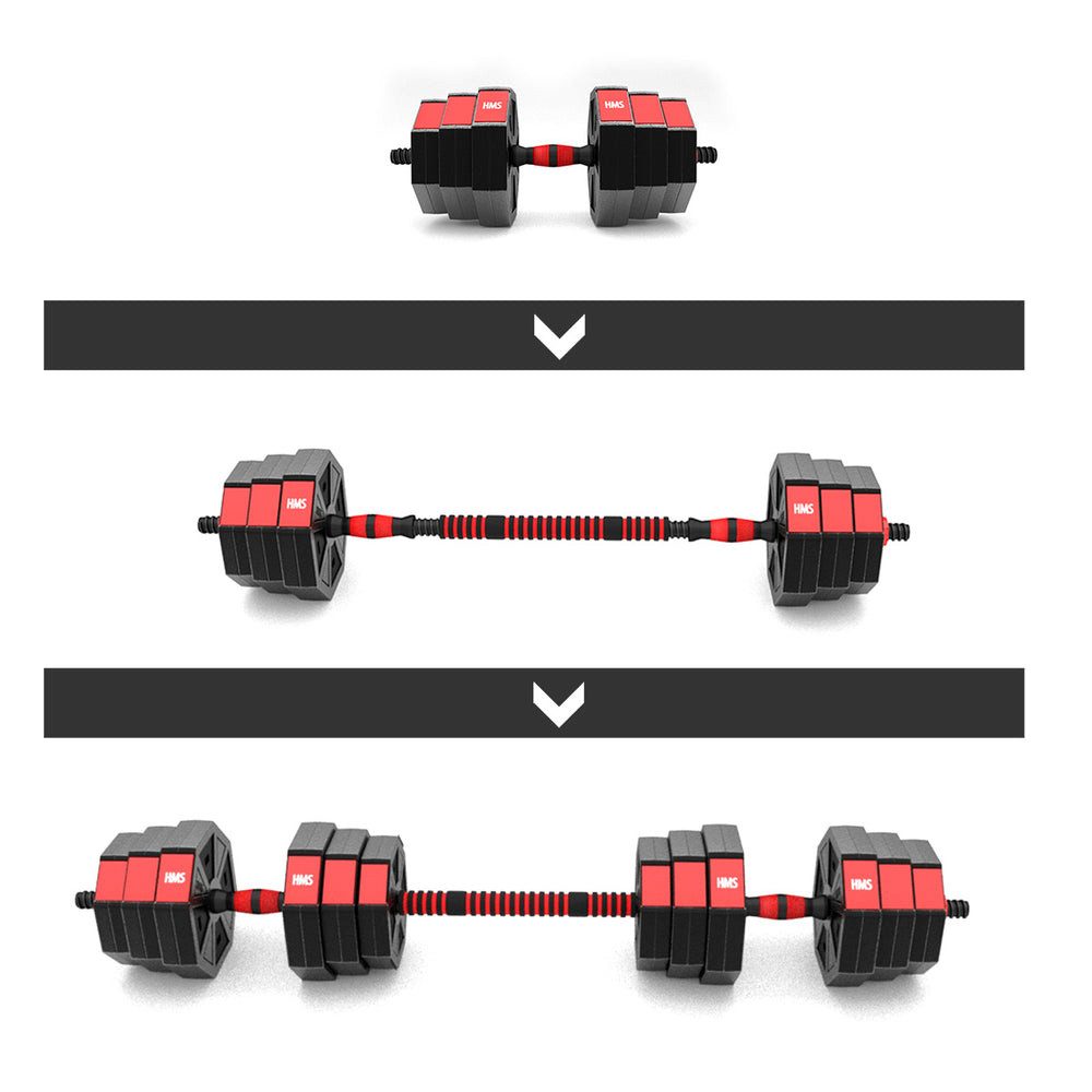 HMS Hantel-Set Kurzhantel Langhantel Krafttraining, (Spar-Set, 48 cm Stange verstellbar), 2-in-1 Kurz- und Langhantel, 21 kg, 12 Scheiben