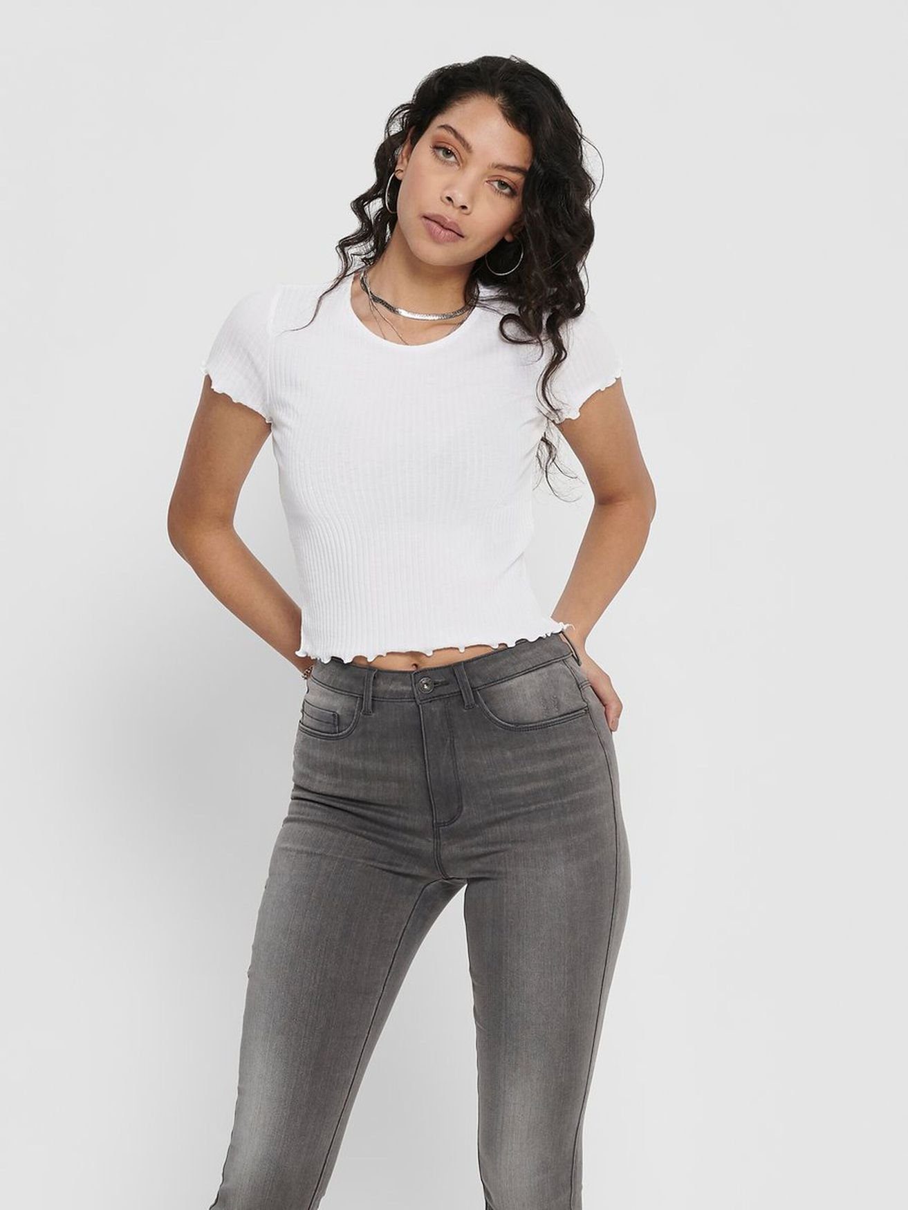 ONLY T-Shirt Gerippt Cropped Kurzes Rundhals günstig online kaufen