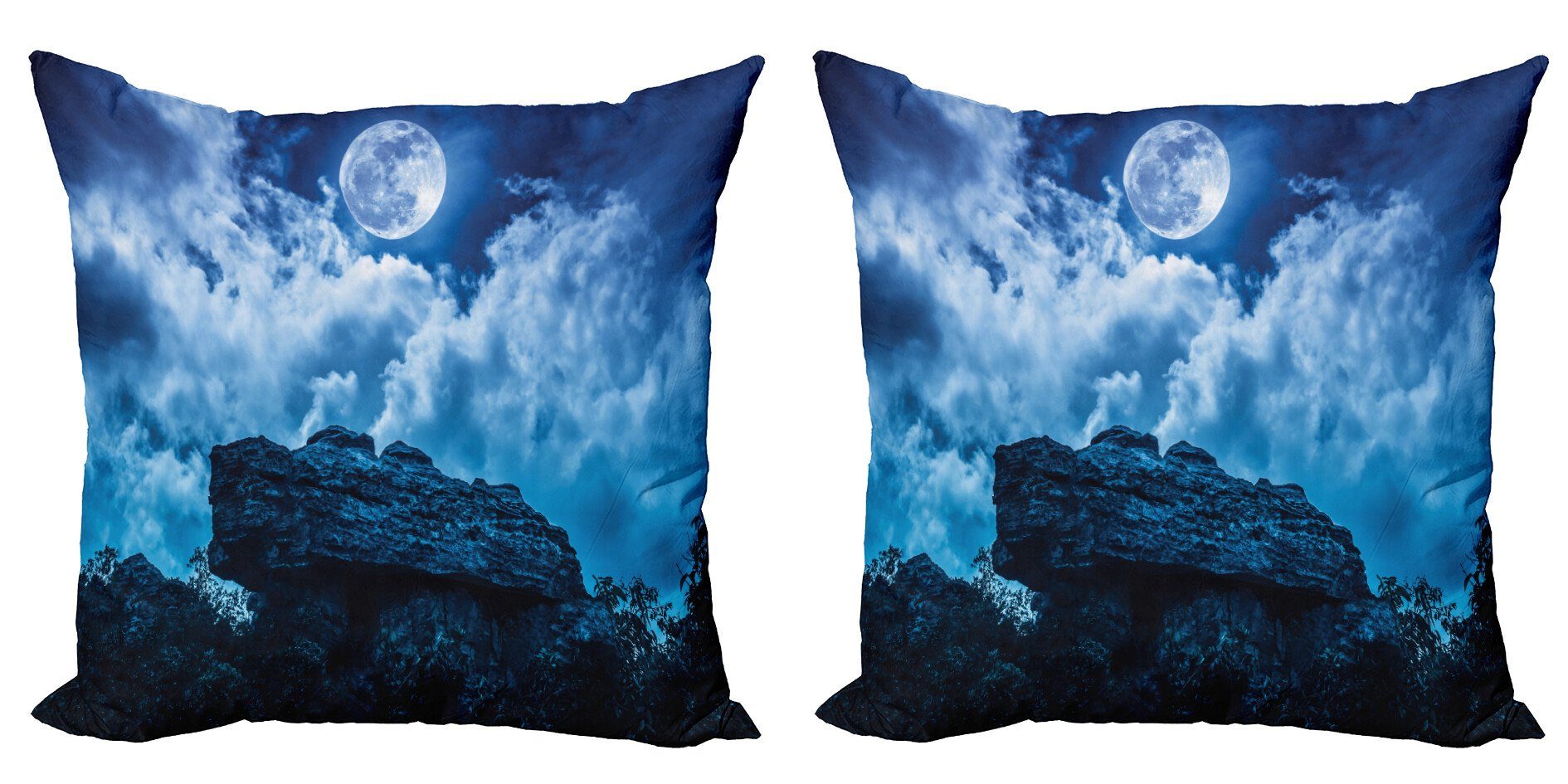 Modern unter Digitaldruck, Stück), (2 Mond-Strahlen bewölkten Cliff Nacht Accent Kissenbezüge Abakuhaus Doppelseitiger