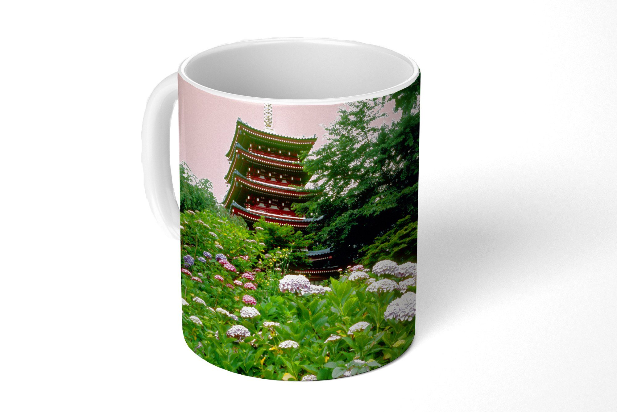 Teetasse, mit Japanischer Teetasse, Garten Tasse Hortensien, Geschenk Becher, Kaffeetassen, MuchoWow Keramik,