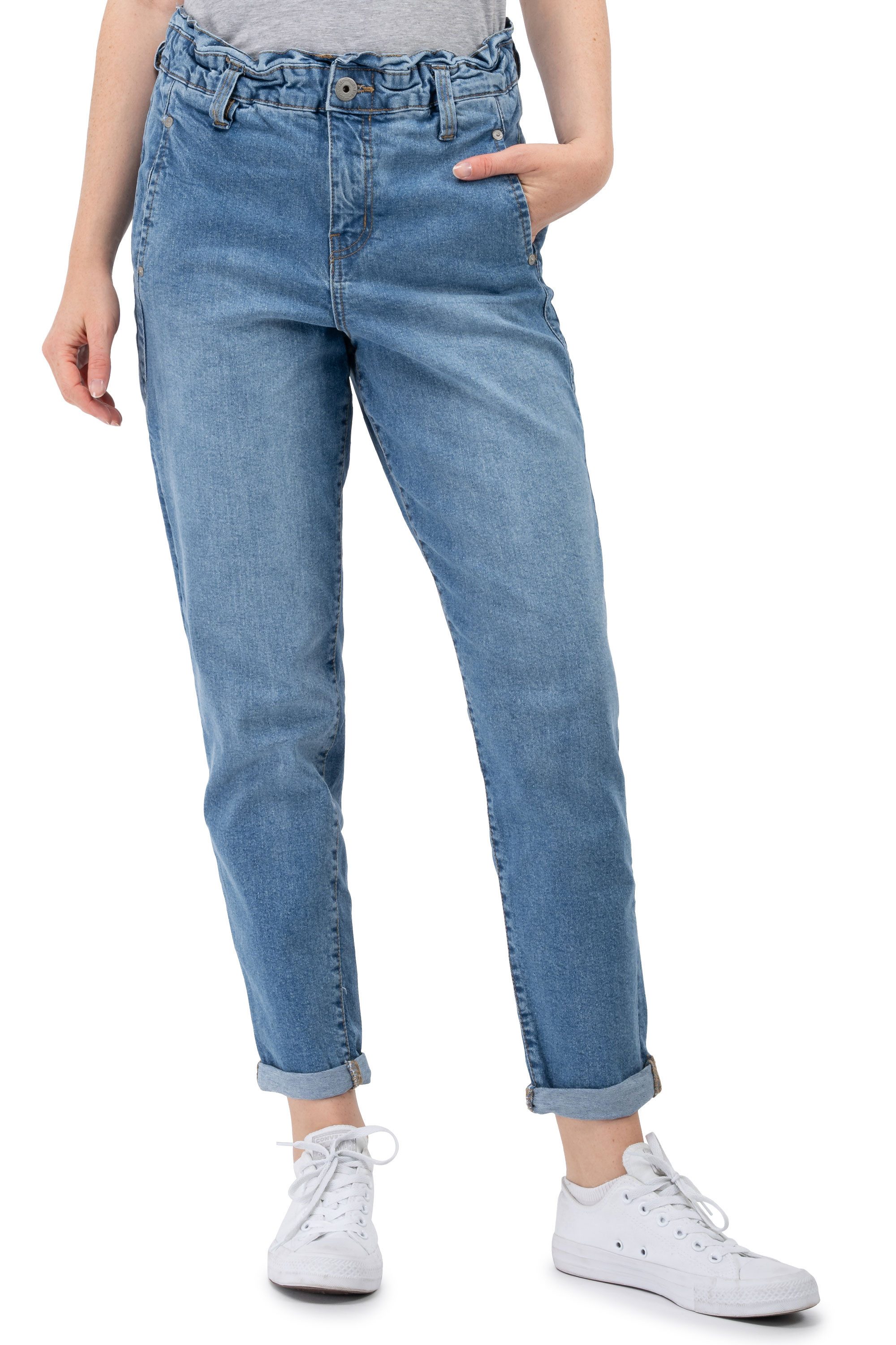 SUBLEVEL Paperbag-Hose Damen Jeans Mid Waist elastisch Moderne Hose – Bild 2 von 5
