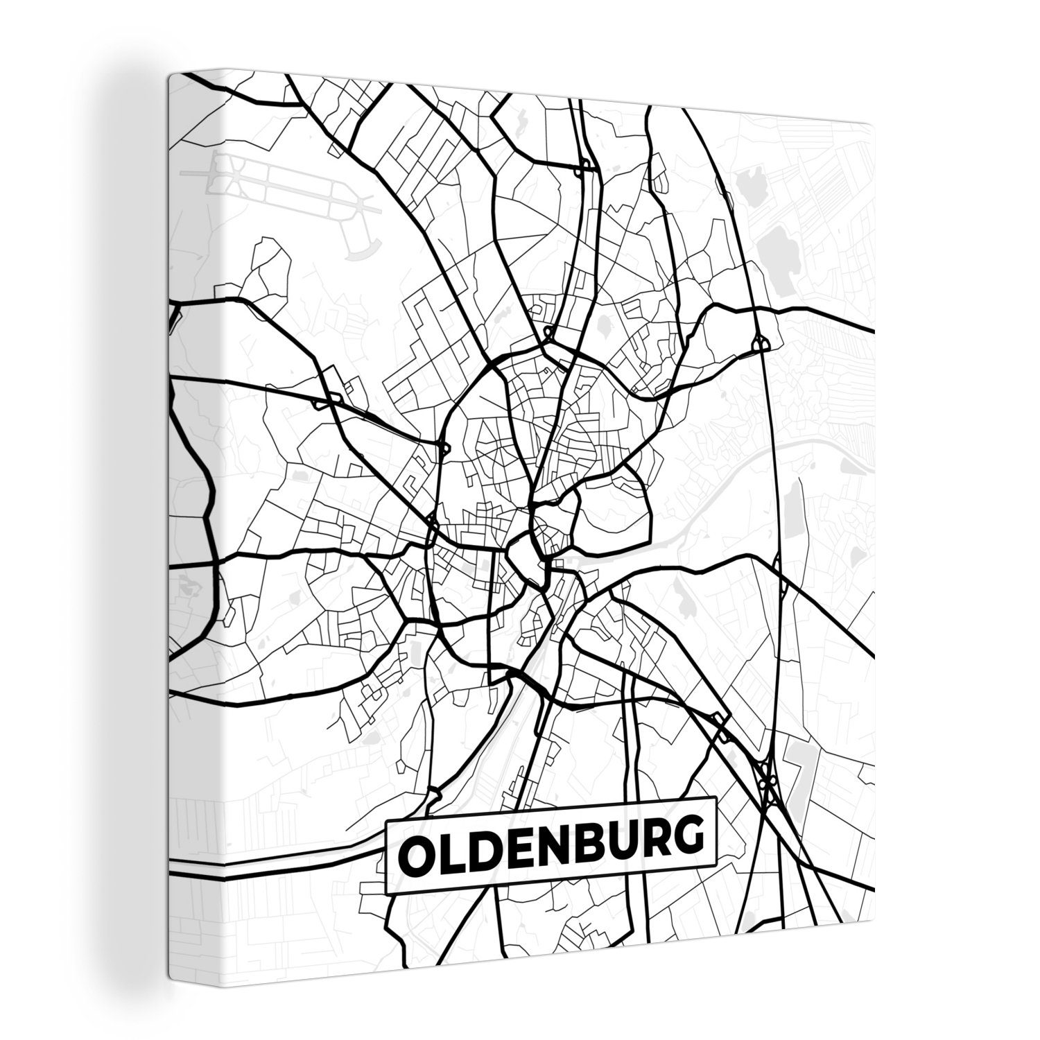 OneMillionCanvasses® Leinwandbild Stadtplan - Stadtplan von Oldenburg - Karte, (1 St), Leinwand Bilder für Wohnzimmer Schlafzimmer