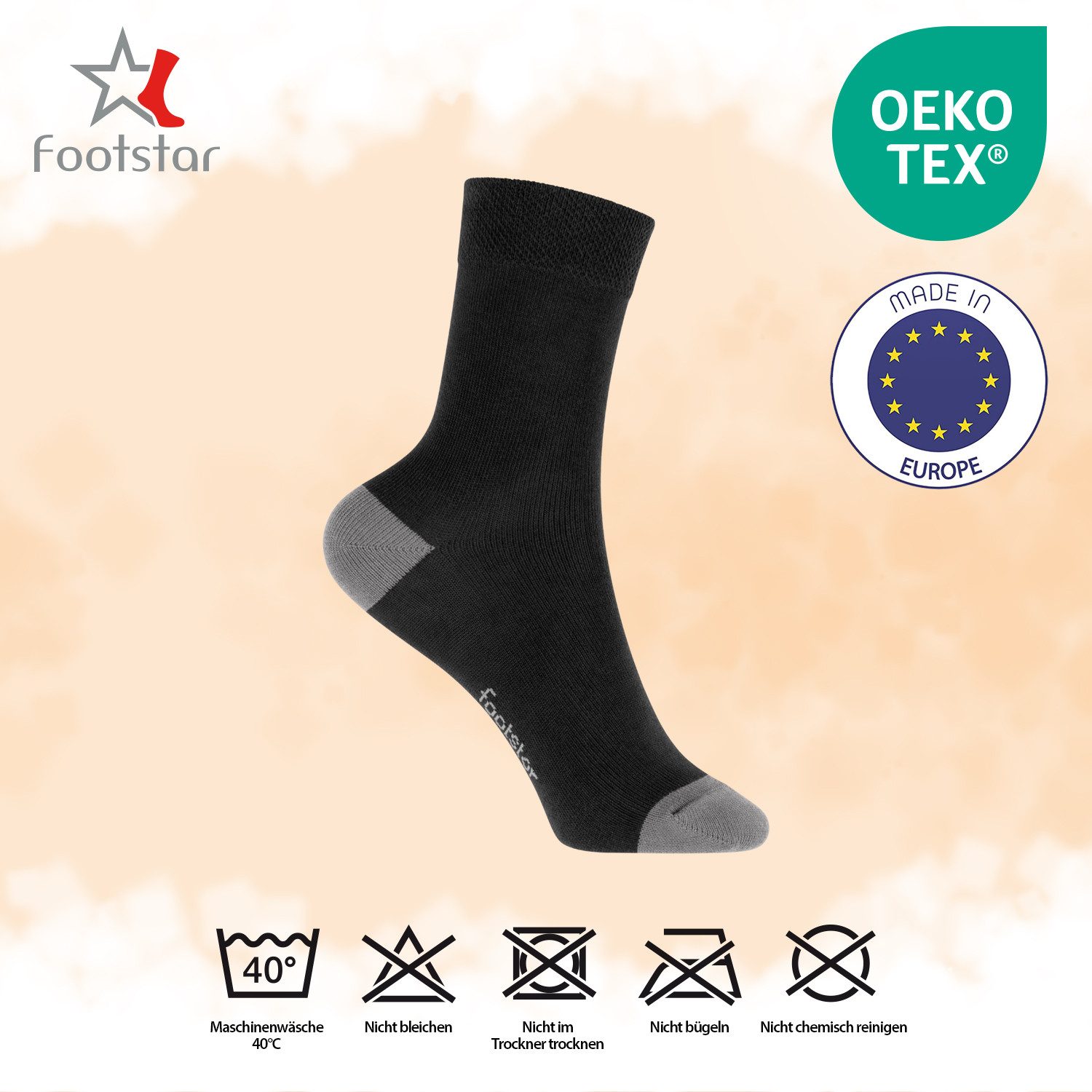 Footstar Basicsocken Kinder Baumwollsocken (10 Paar) Ferse & Spitze abgesetzt