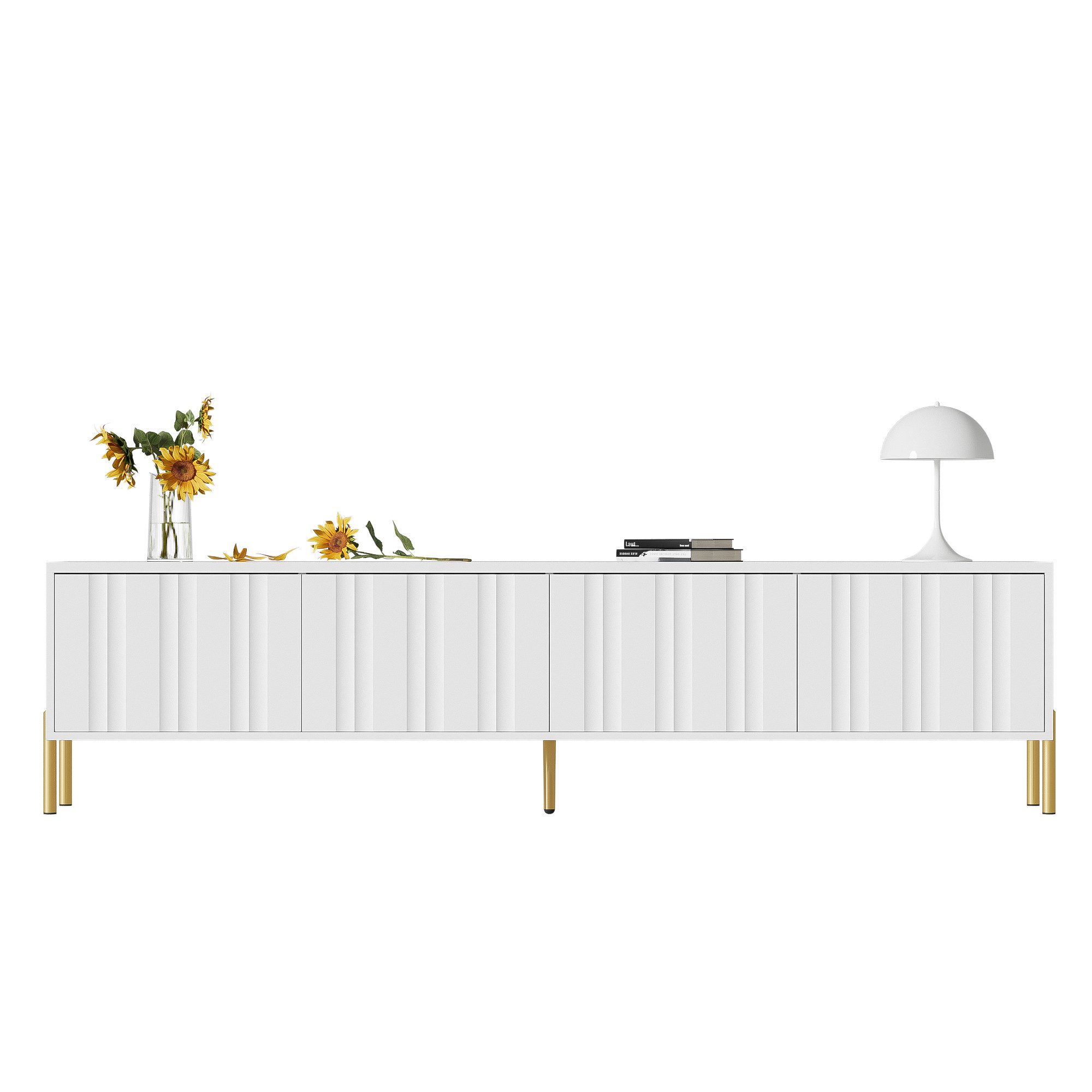 Odikalo TV-Schrank TV-Schublade goldene Tischbeine, gerilltes Türdesign 190x38x48cm