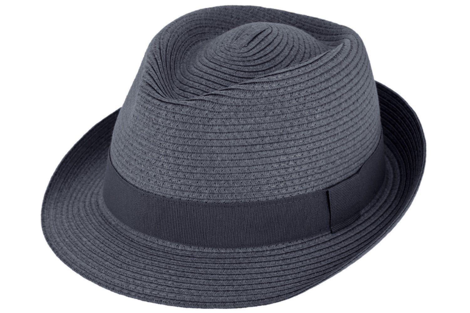 Breiter Strohhut Papier Trilby mit Ripsband rollbar