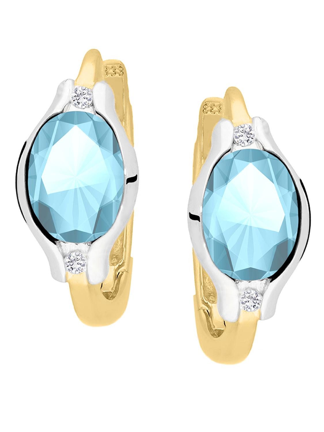 Paar Creolen Damen Creolen Ohrringe Blautopas Gold 375 Gelbgold (9 Karat) - Athene