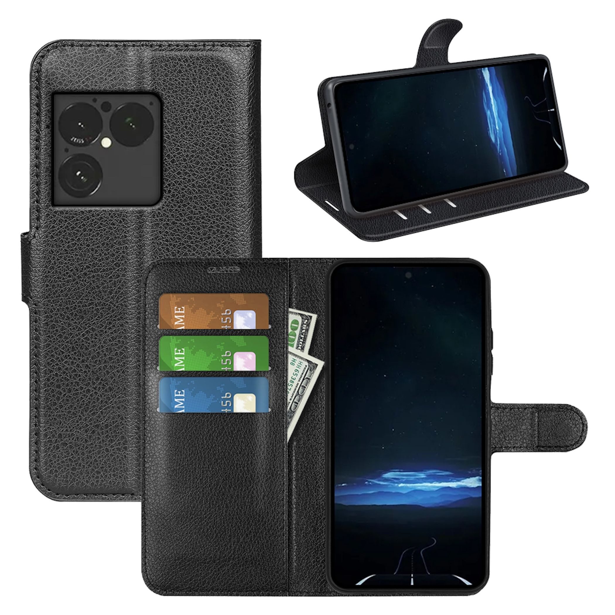 Wigento Handyhülle Klapphülle für Sony Xperia 1 VIII Kunstleder Wallet Schutz Tasche 6,5 Zoll, Kunstleder Hülle mit Kartenfächern und Standfunktion