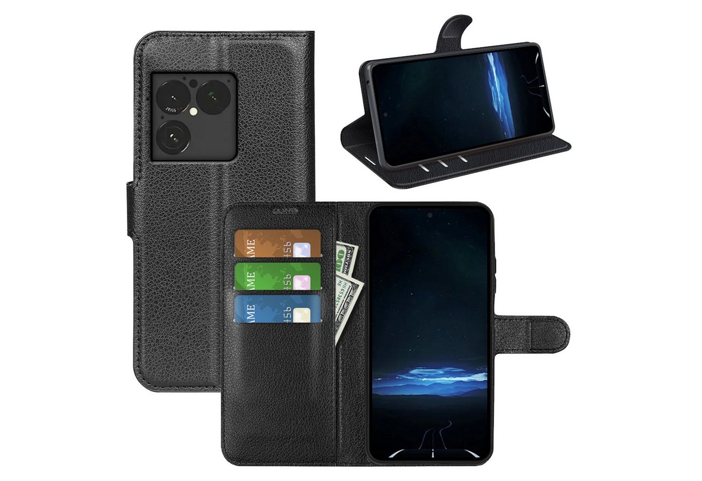 Wigento Handyhülle Klapphülle für Sony Xperia 1 VIII Kunstleder Wallet Schutz Tasche 6,5 Zoll, Kunstleder Hülle mit Kartenfächern und Standfunktion