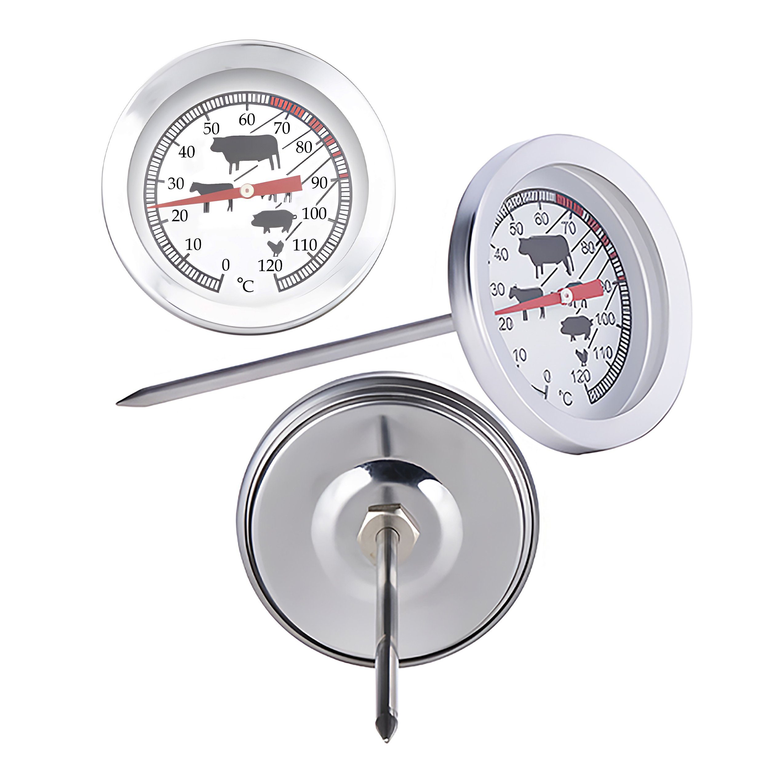 Backofenthermometer FLEISCHTHERMOMETER 12cm aus Edelstahl analog Backofenthermometer 95