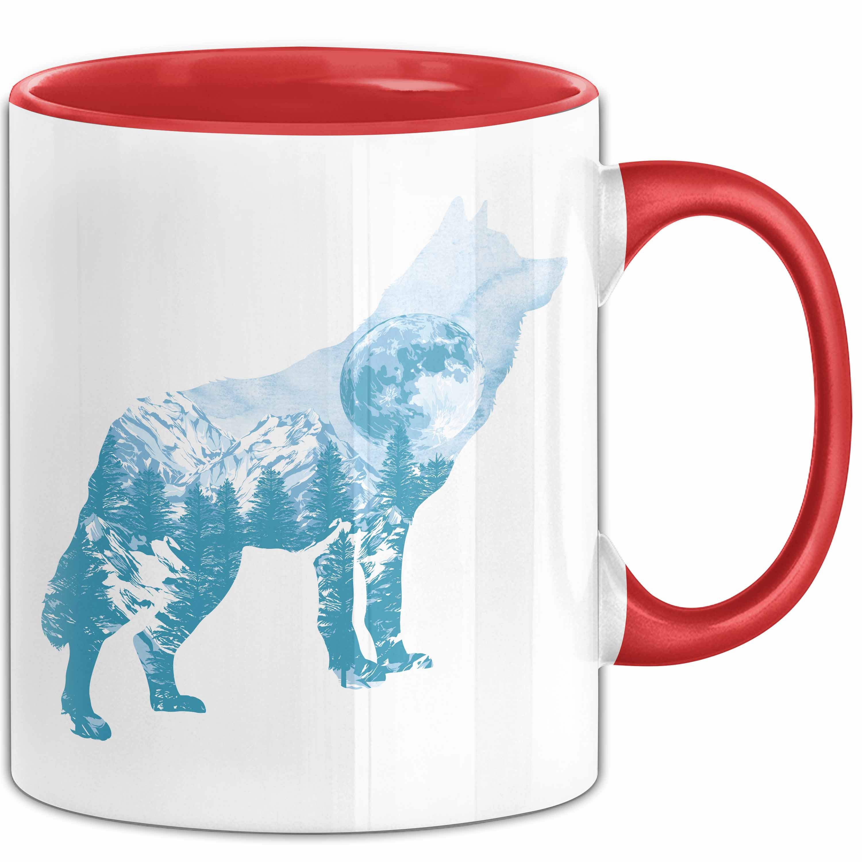 Trendation Tasse Wolf Tasse Geschenk Silhouette Landschaft Mond Geschenkidee, Keramik