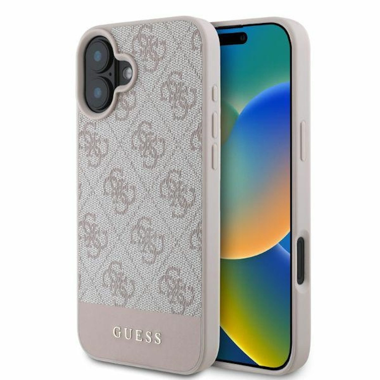 Smartphone-Hülle GUESS Apple iPhone 16 Hardcase Design 4G Bottom Stripe Hülle Pink