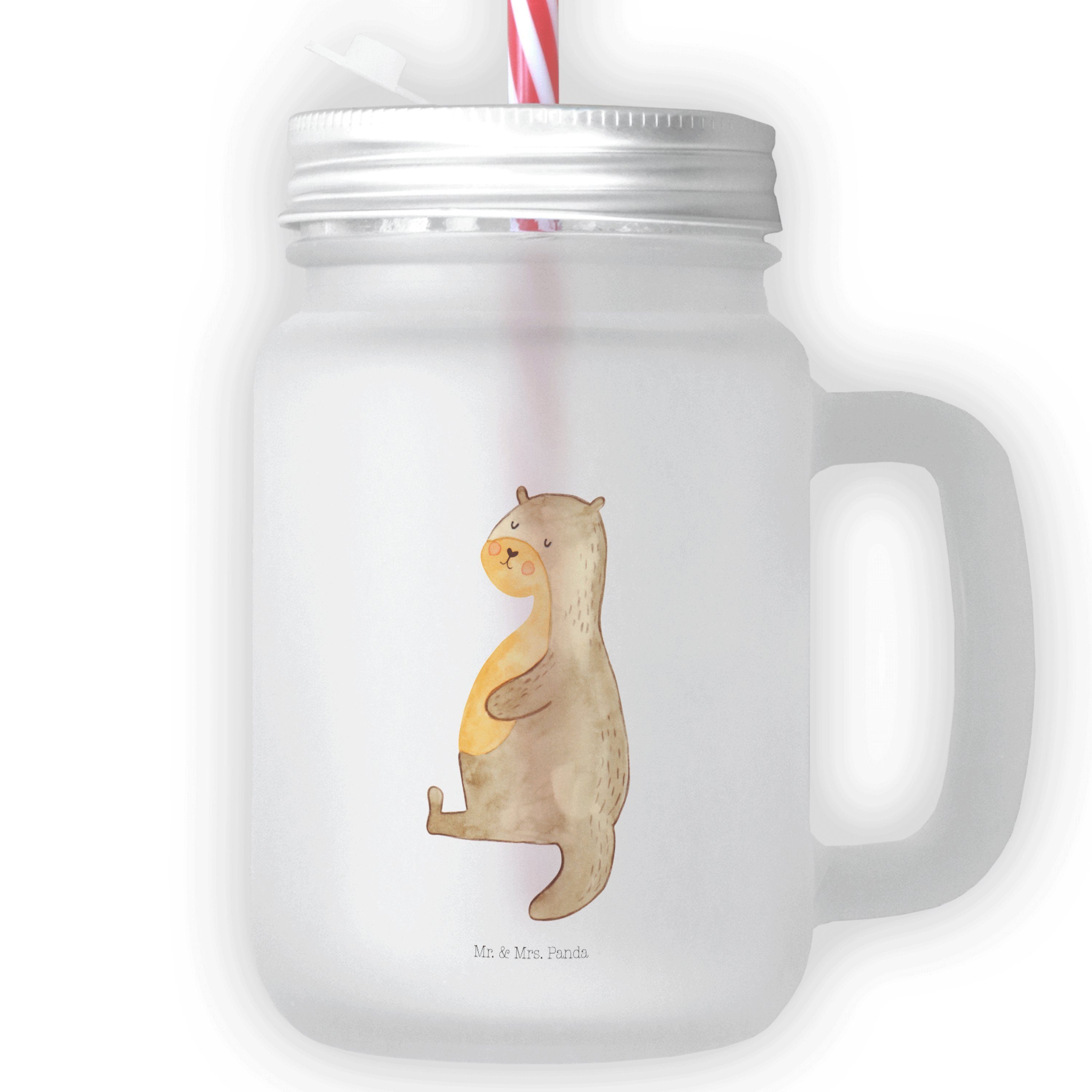 Mr. & Mrs. Panda Glas Otter Bauch - Transparent - Geschenk, Mason Jar, Satiniertes Glas, Ot, Premium Glas